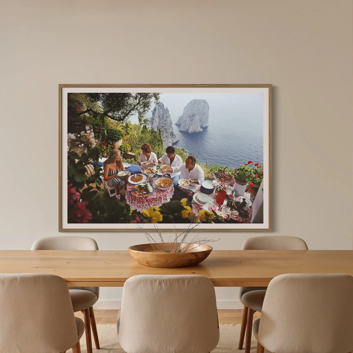 Dining Al Fresco on Capri, photograph by Slim Aarons, framed dining room wall art by The Picturalist