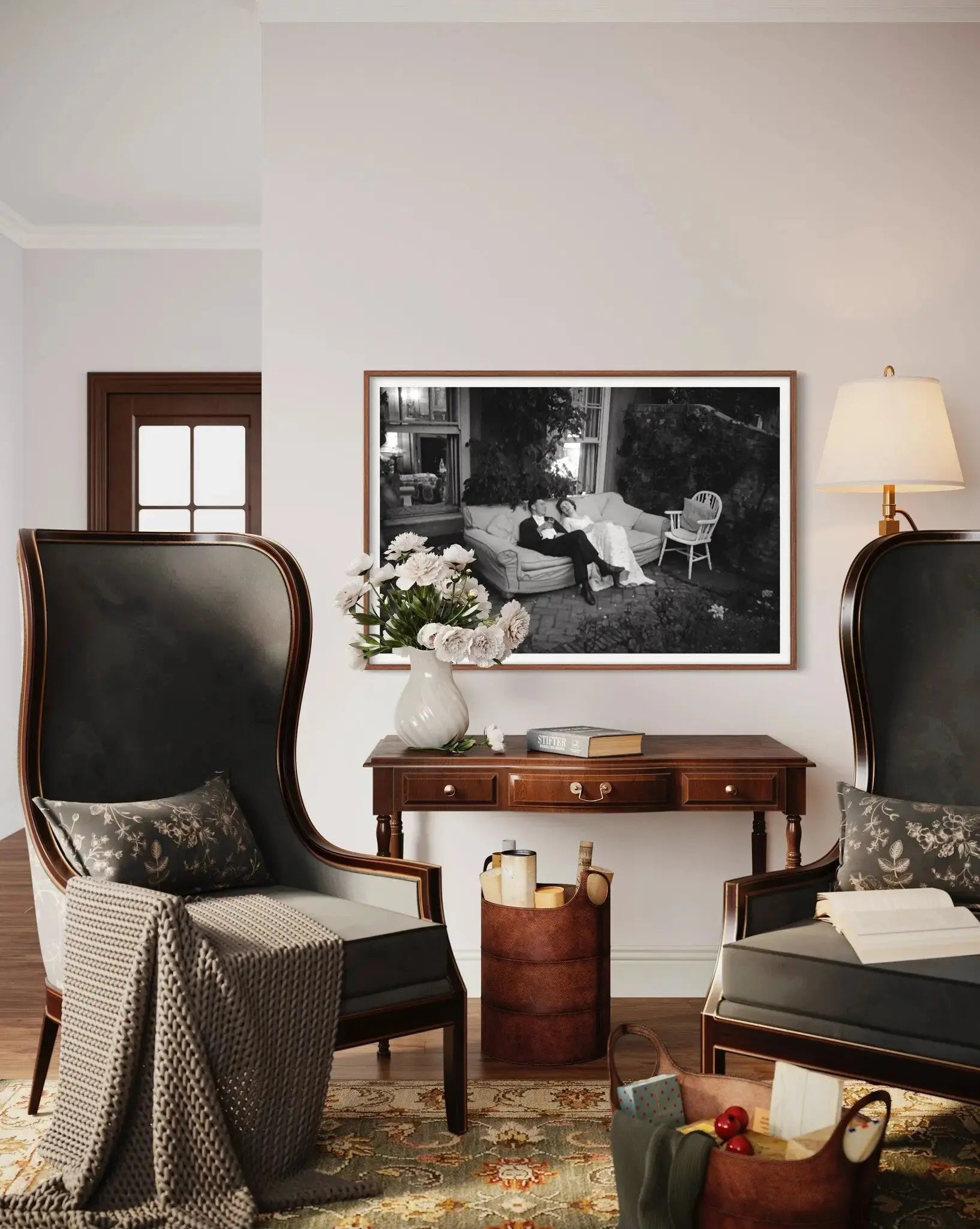 Couple at Party, 1955 Debutante Ball shown in a minimalist home decor setting