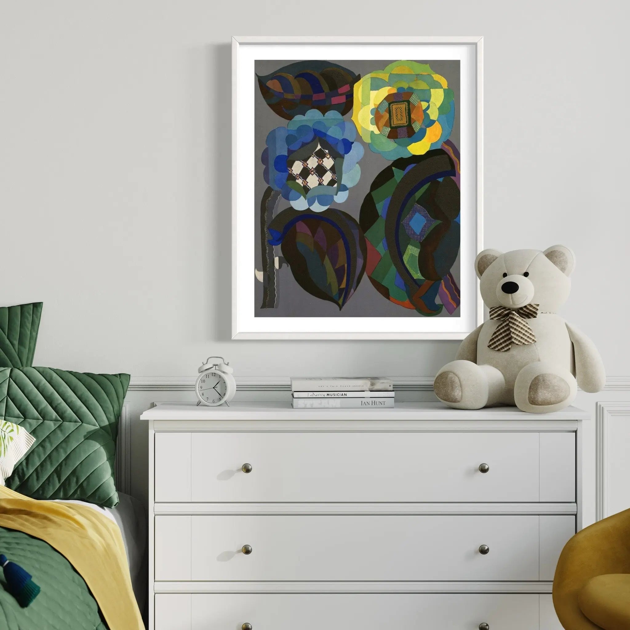 Still Life in Blue and Green by Georges Benedictus showcased in a designer room setting