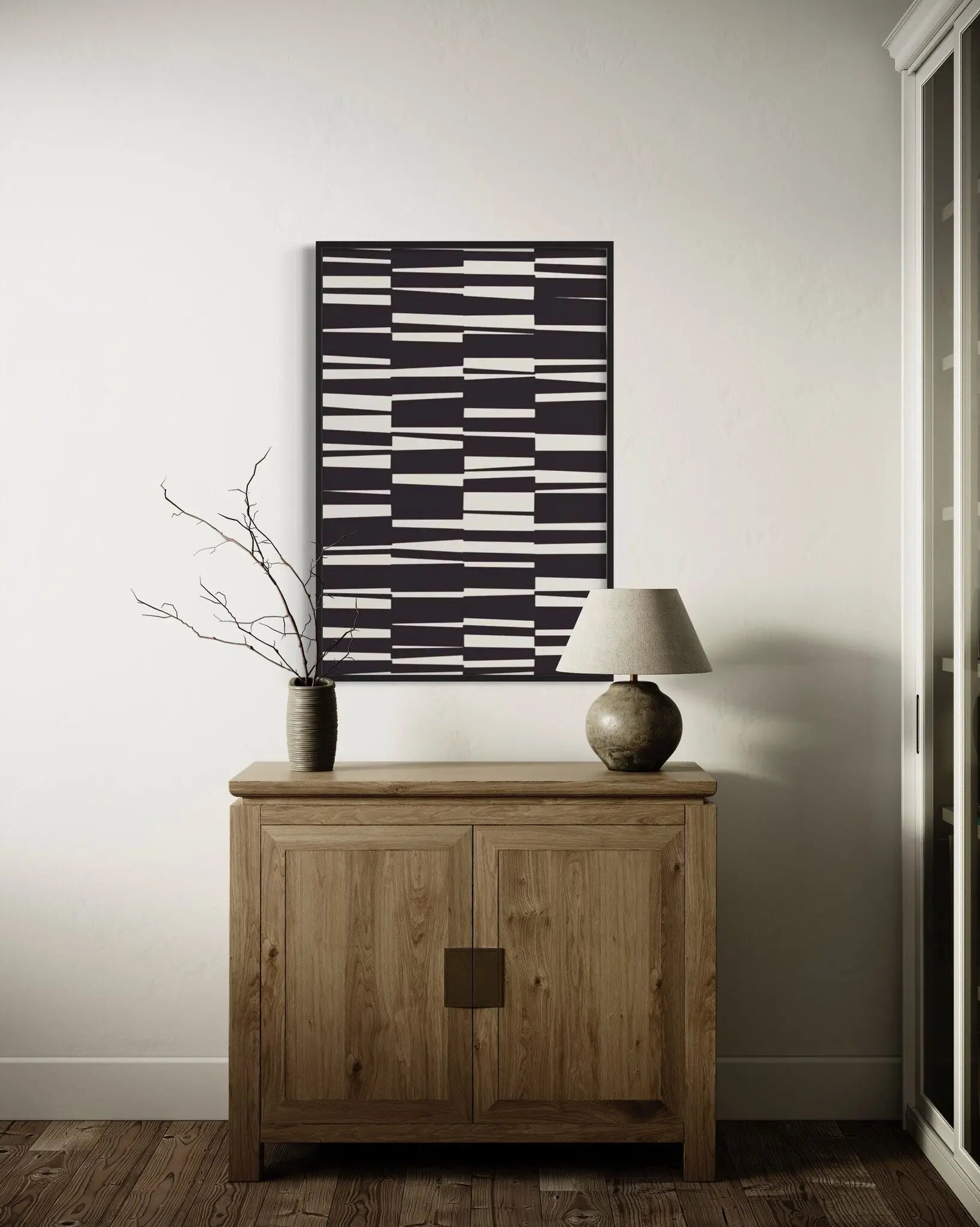 Deconstructed Screen In Black And White showcased in a designer room setting