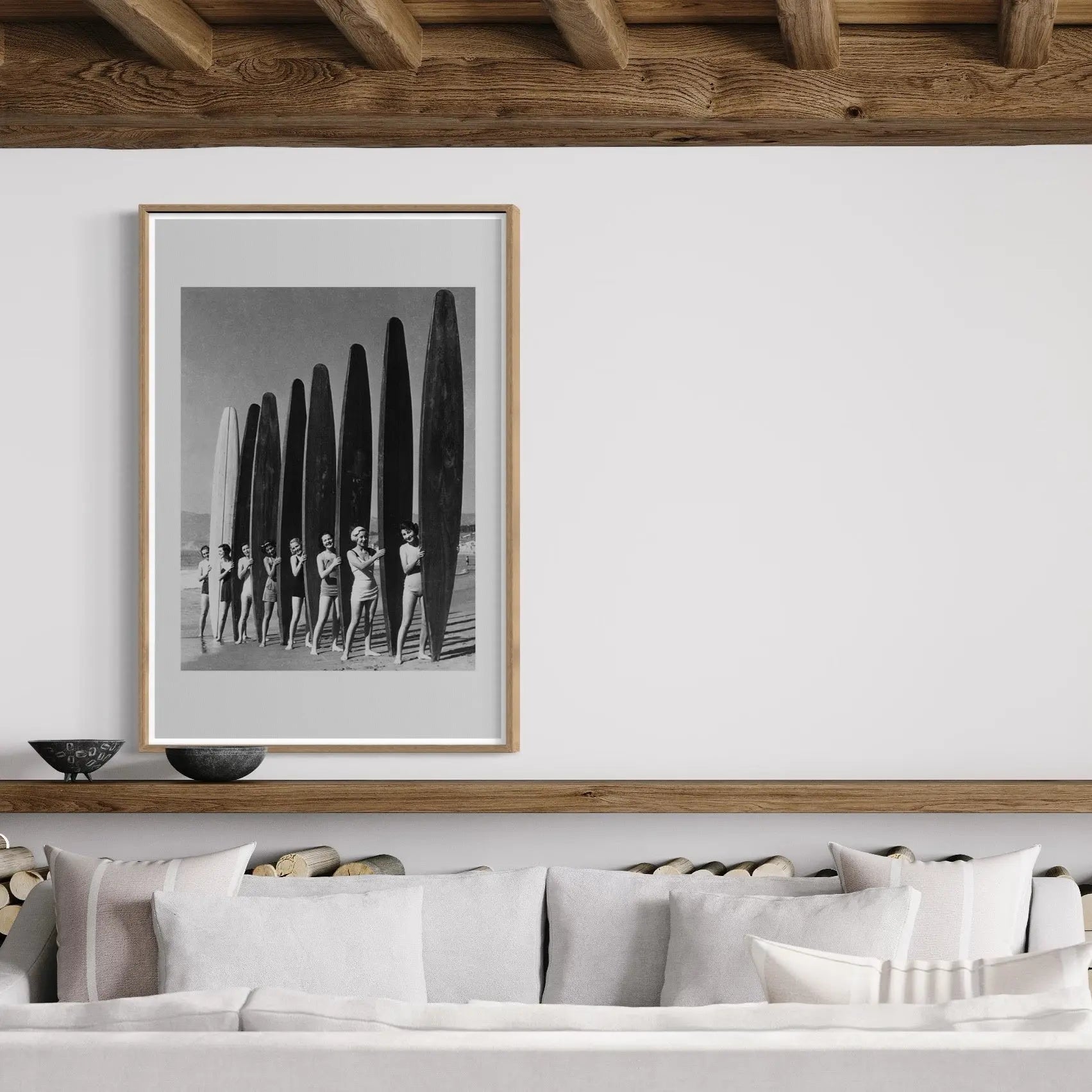 Women with Surf Paddleboards by Bettmann displayed in a modern living room interior