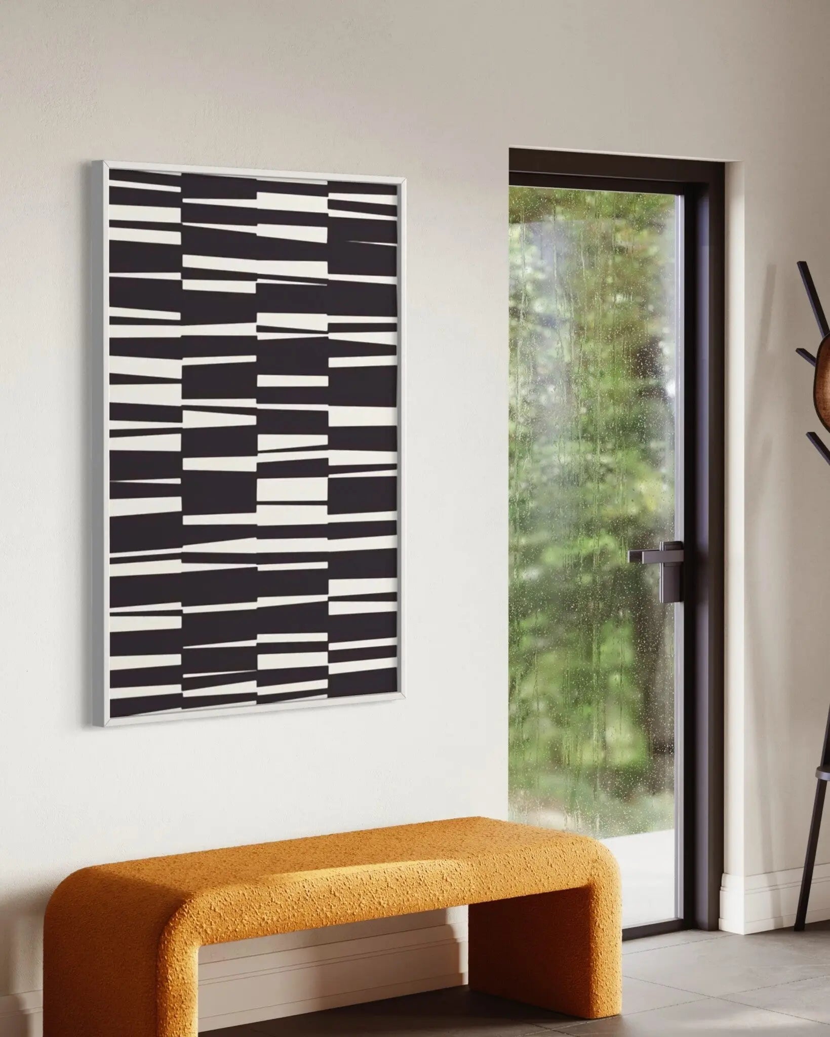 Deconstructed Screen In Black And White displayed in a modern living room interior
