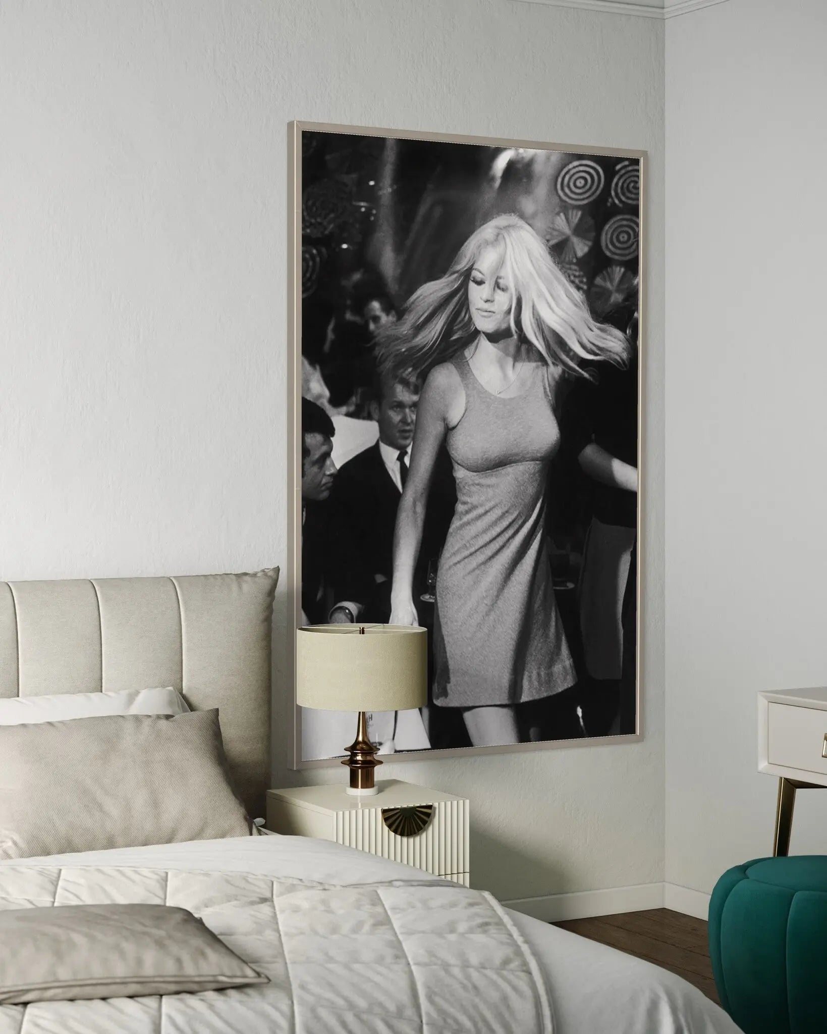 Brigitte Bardot Dancing by Reg Lancaster showcased in a designer room setting