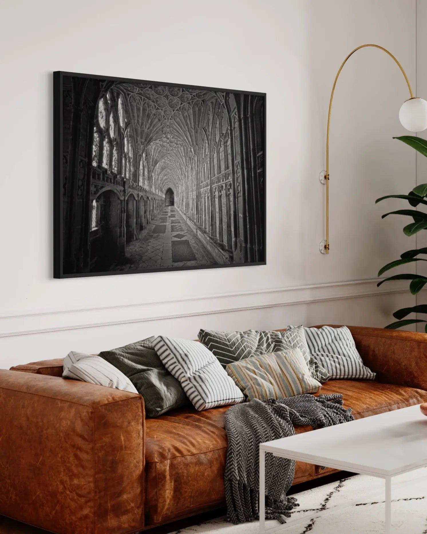 Gloucester Cathedral Black and White Photograph by M. Beck showcased in a designer room setting