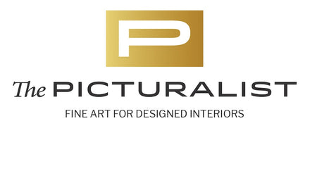 The Picturalist Logo a logo in three colors, gold, black and whie