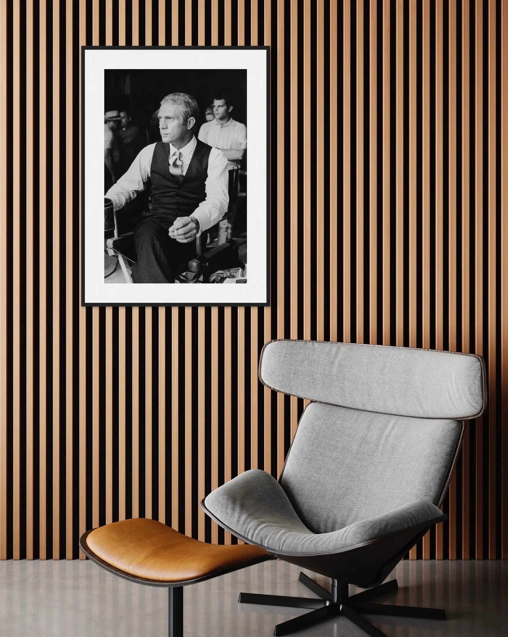 Steve McQueen on Set 1968 showcased in a designer room setting