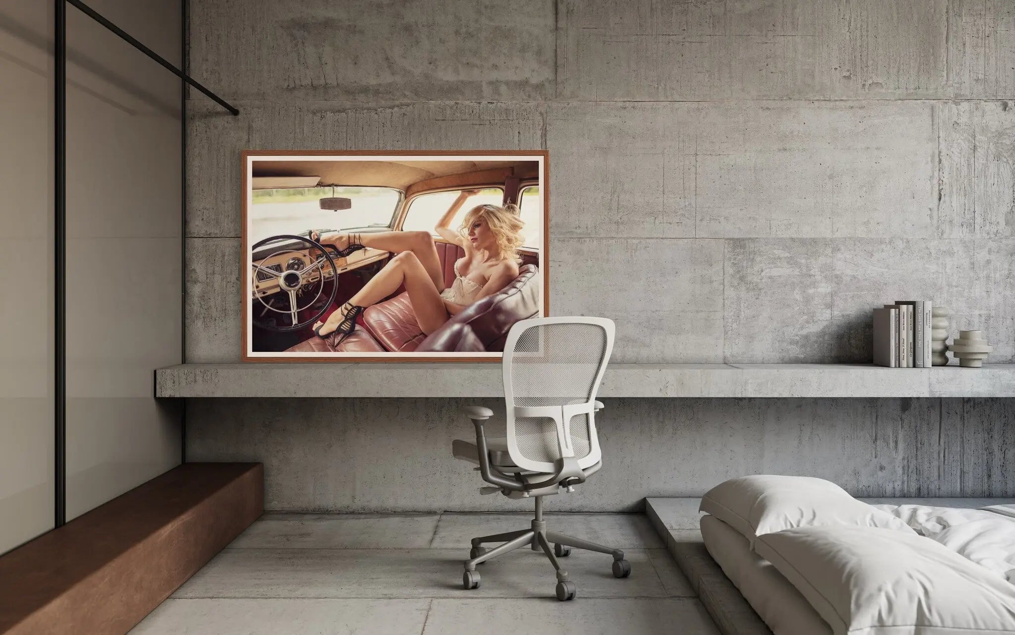Fashion Model in Vintage Car by Miljko featured in an elegant interior space