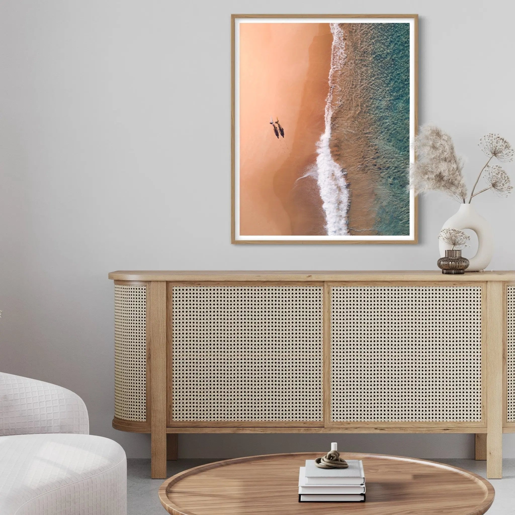 Feet On Sand by L. Dempsey shown in a minimalist home decor setting