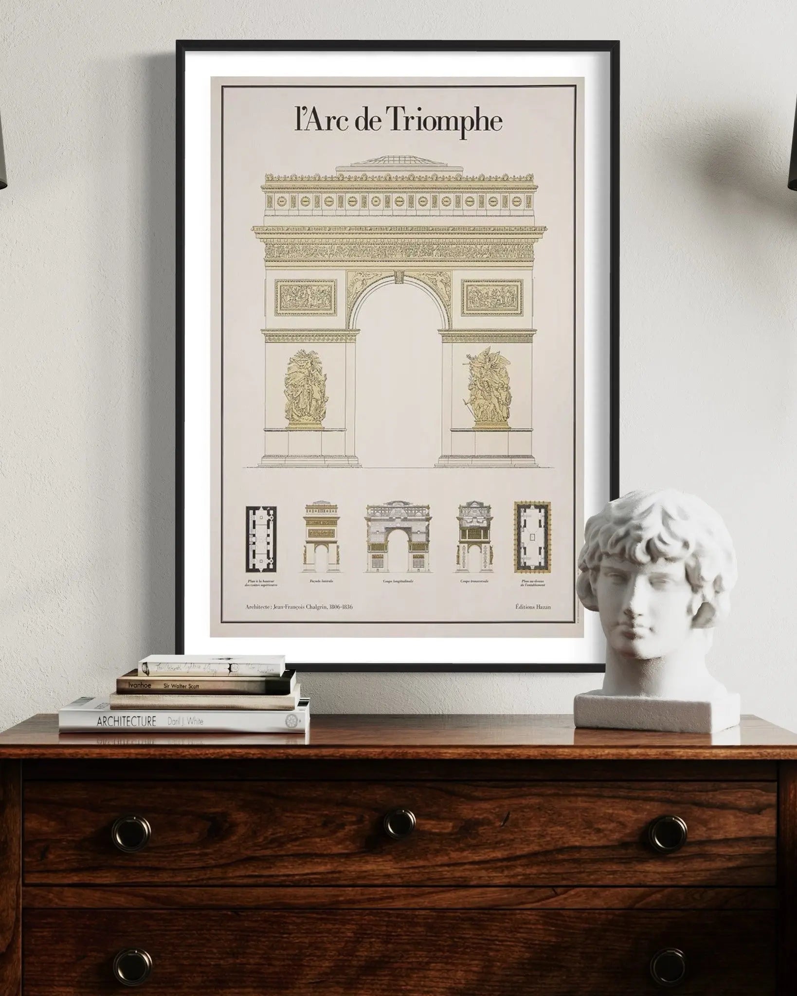 L' Arc De Triomphe Architectural Drawings styled in a contemporary interior setting
