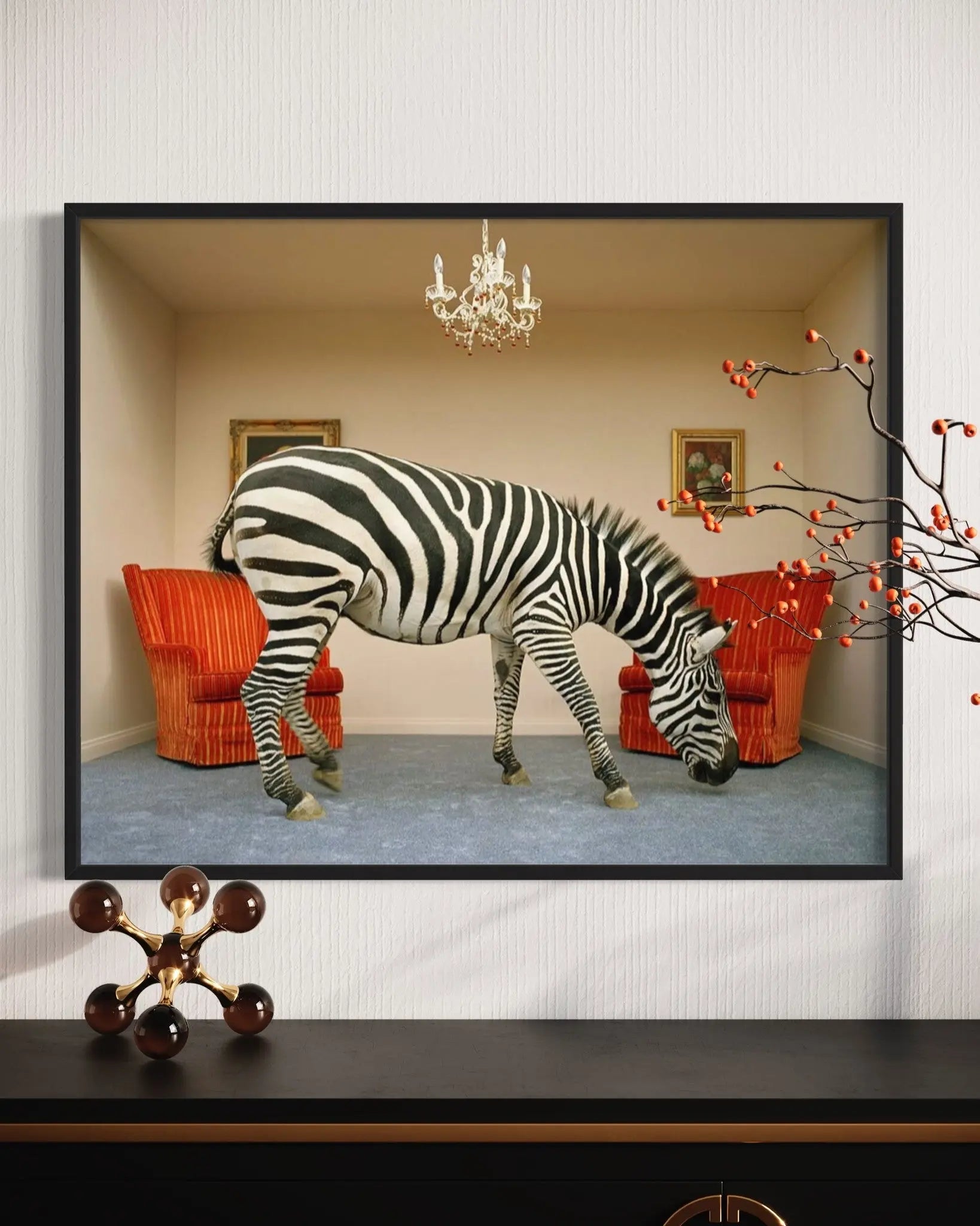 Zebra in Living Room by Matthias Clamer showcased in a designer room setting