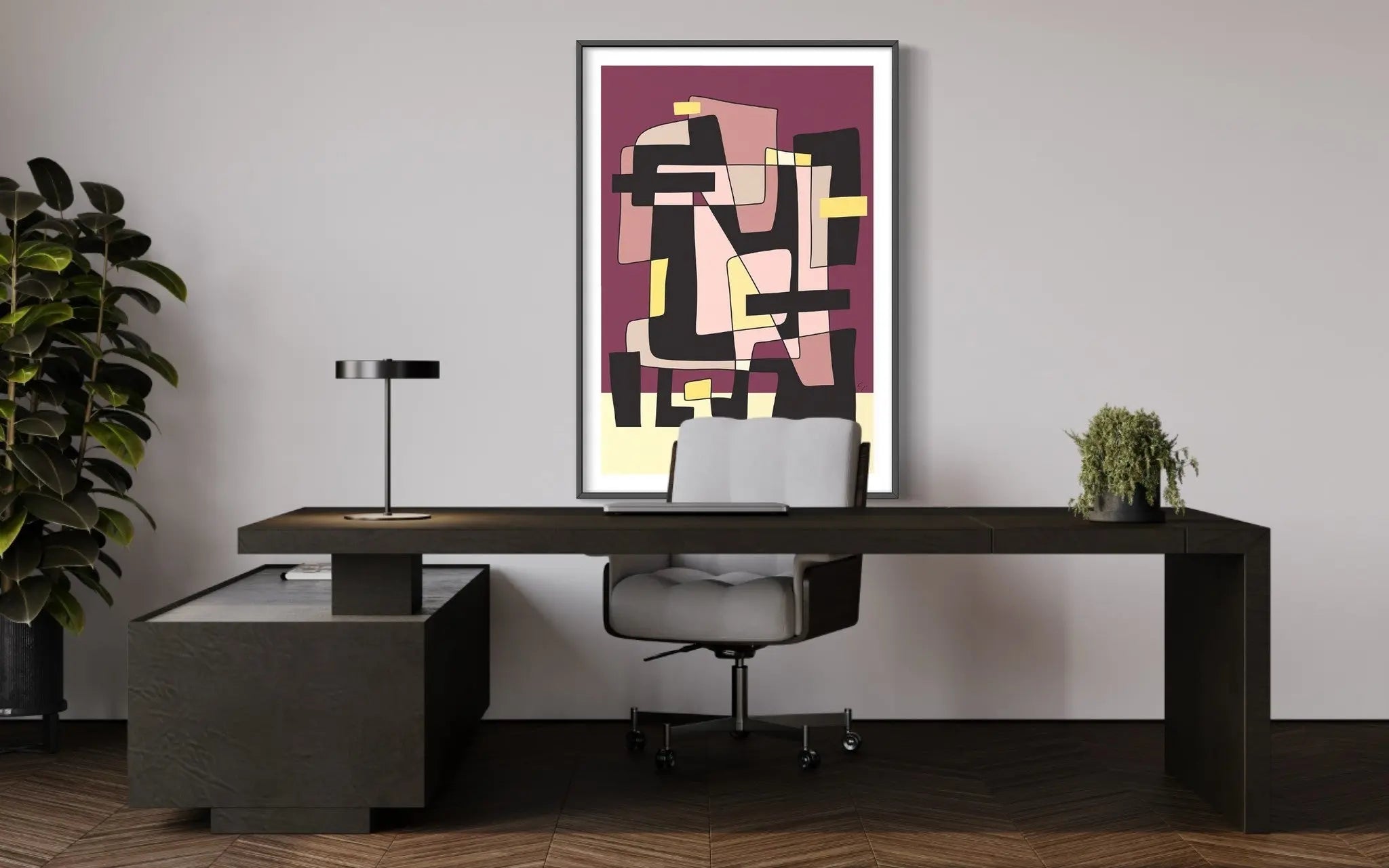 Abstract Geometric 5 by Yolanda Carbayo styled in a contemporary interior setting