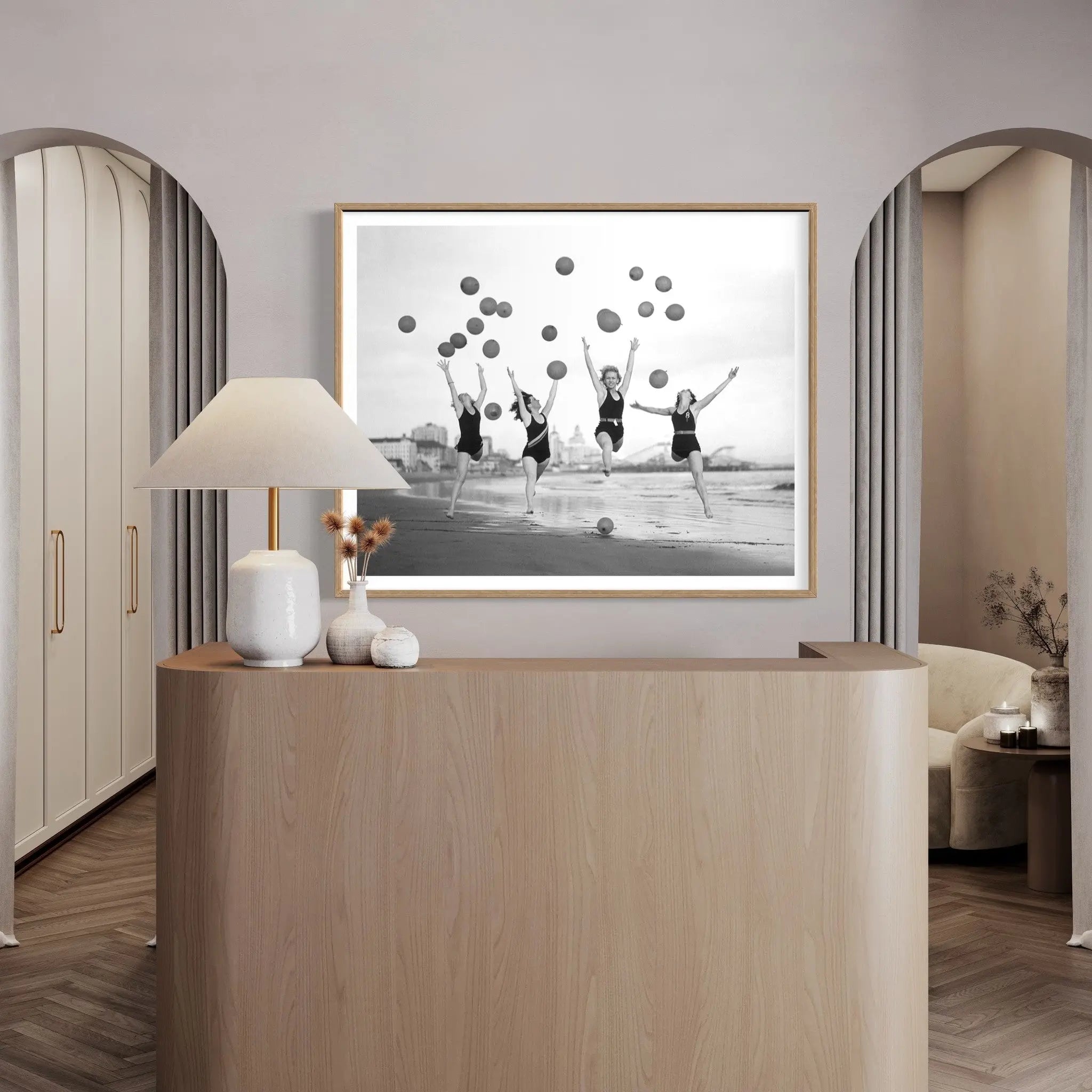 Balloon Dancers on Long Beach by Bettmann styled in a contemporary interior setting