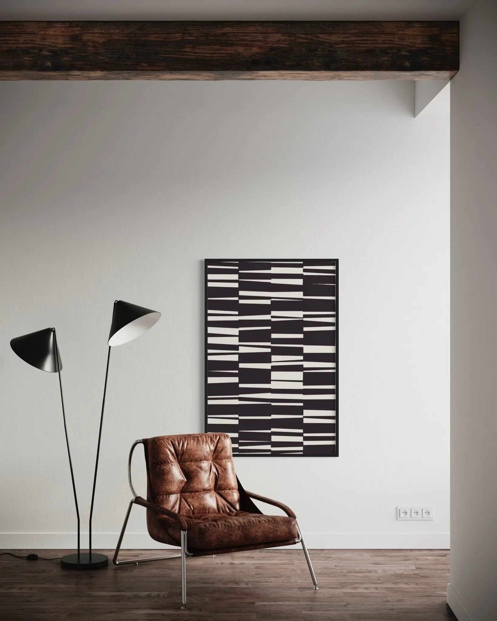 Deconstructed Screen In Black And White styled in a contemporary interior setting