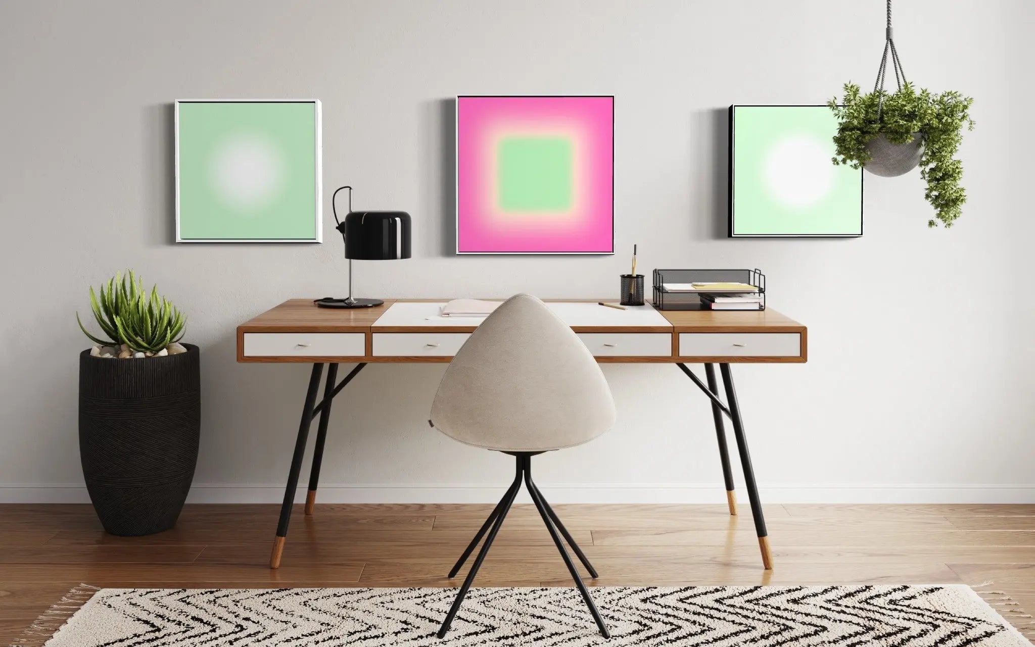 Pink Galaxy by Alejandro Franseschini displayed in a modern living room interior