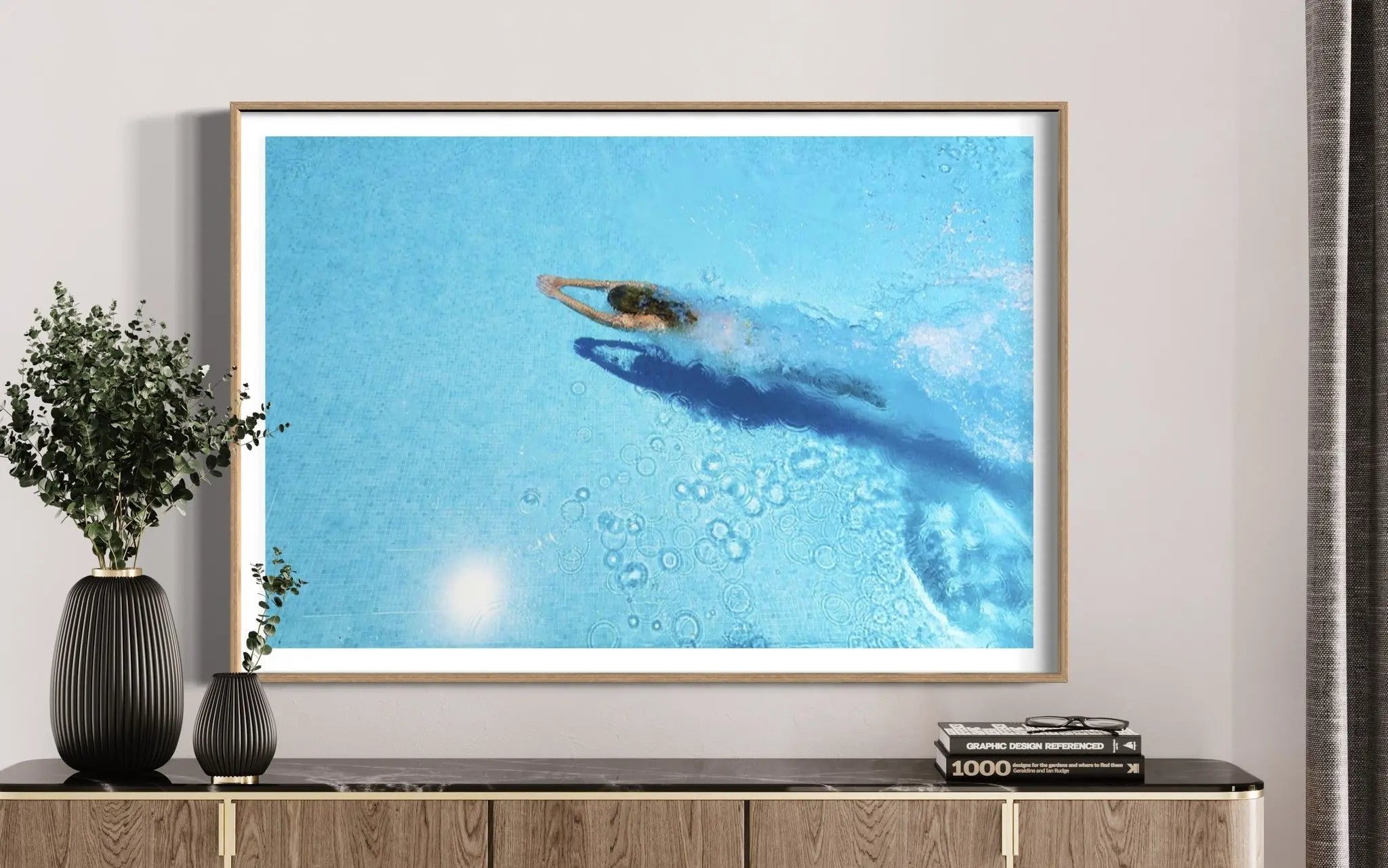 Woman Diving in Swimming Pool by Estend61 showcased in a designer room setting