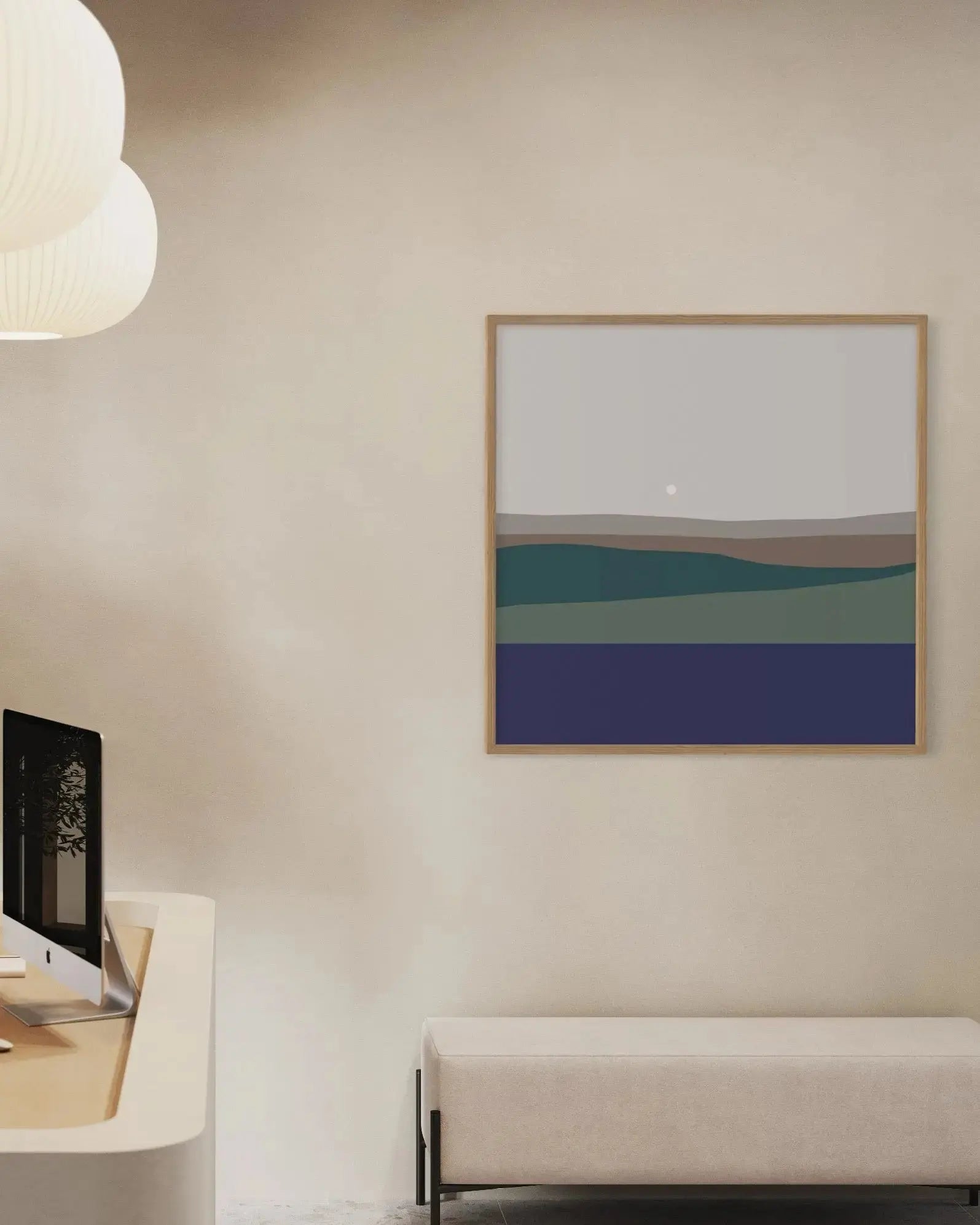 Landscape with Full Moon by Alejandro Franseschini showcased in a designer room setting