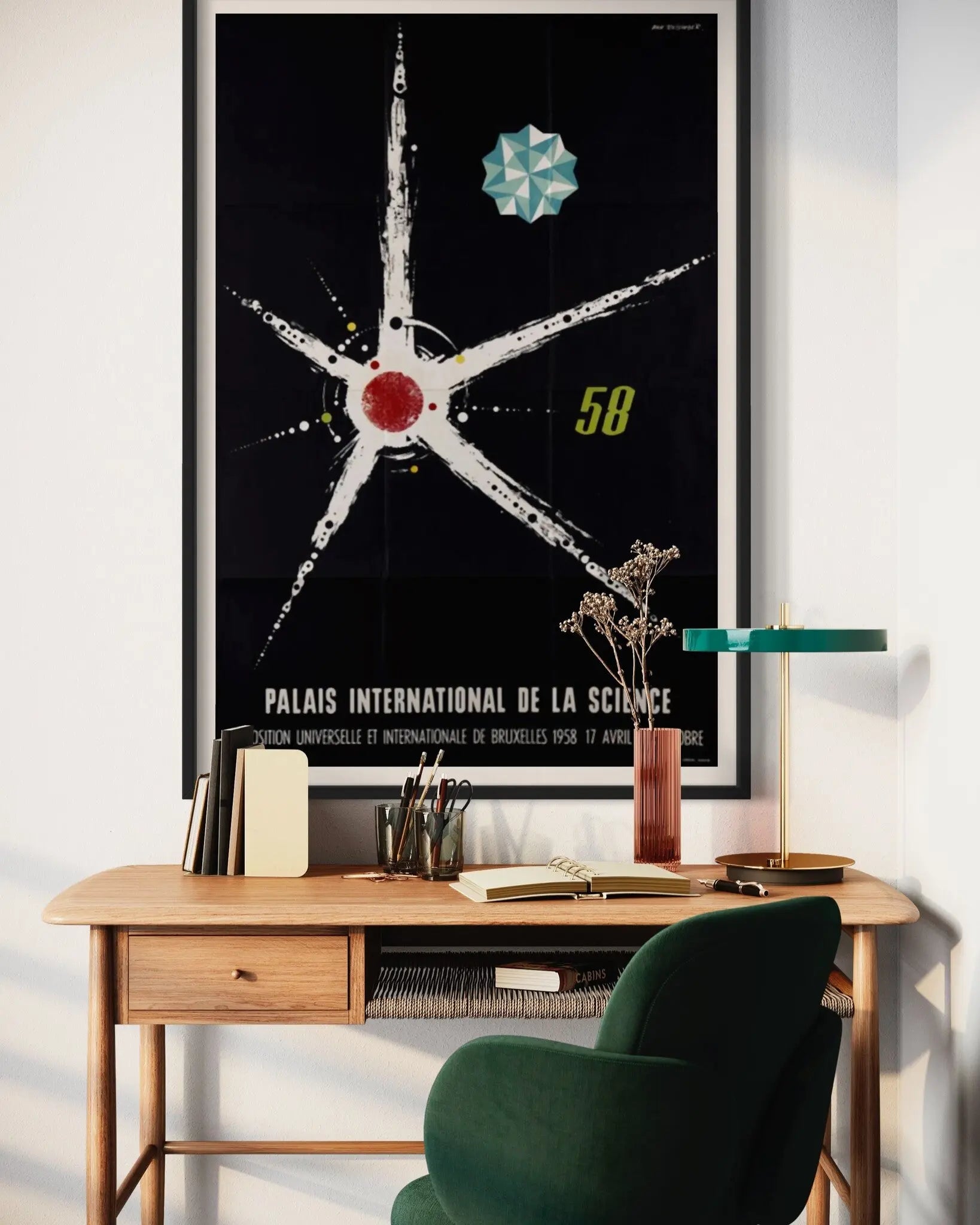 1958 Palais International De La Science Brussels showcased in a designer room setting