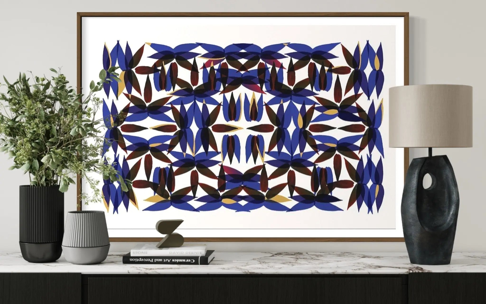 Kaleidoscope View In Blue showcased in a designer room setting