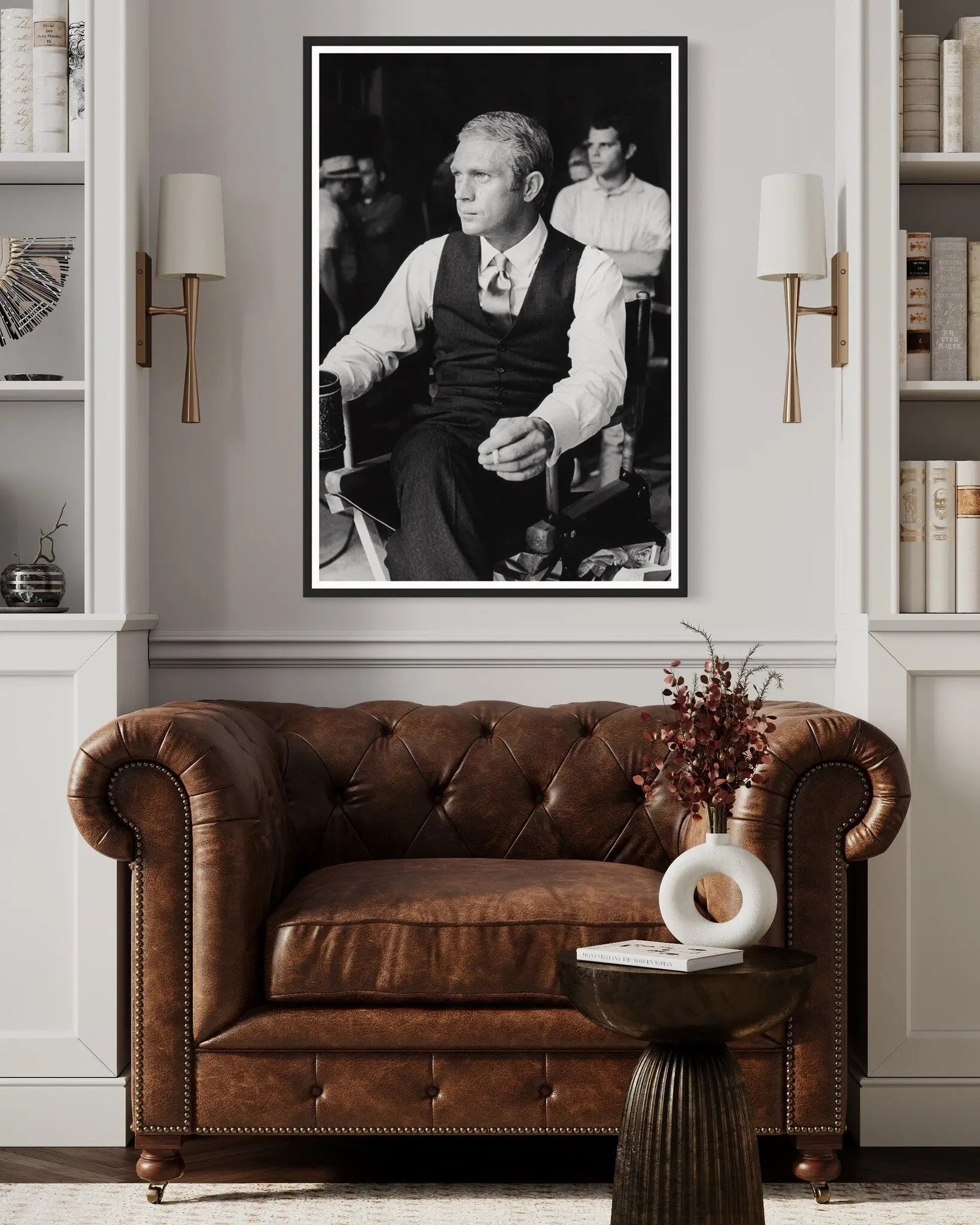 Steve McQueen on Set 1968 displayed in a modern living room interior