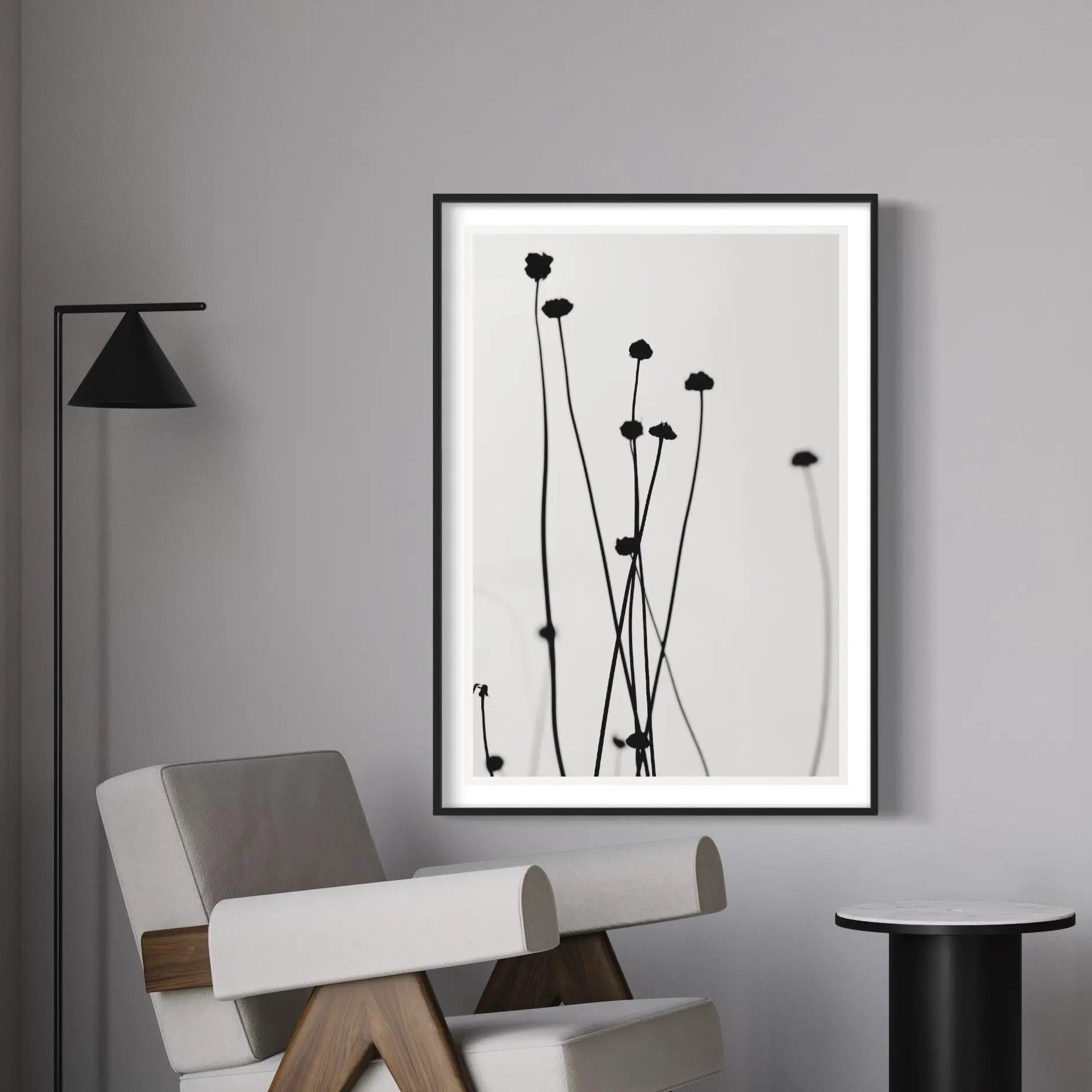 Black Stems by A. Gella displayed in a modern living room interior