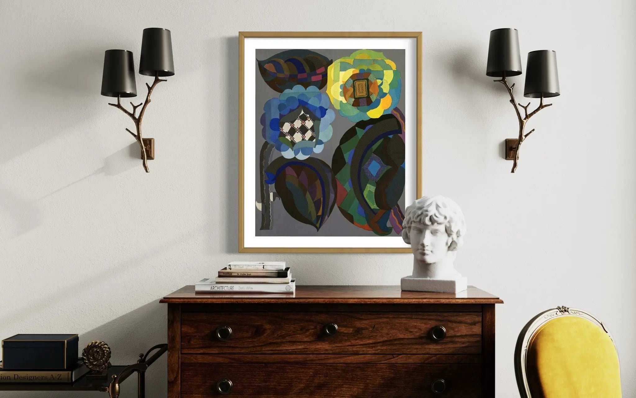 Still Life in Blue and Green by Georges Benedictus presented in a curated interior design