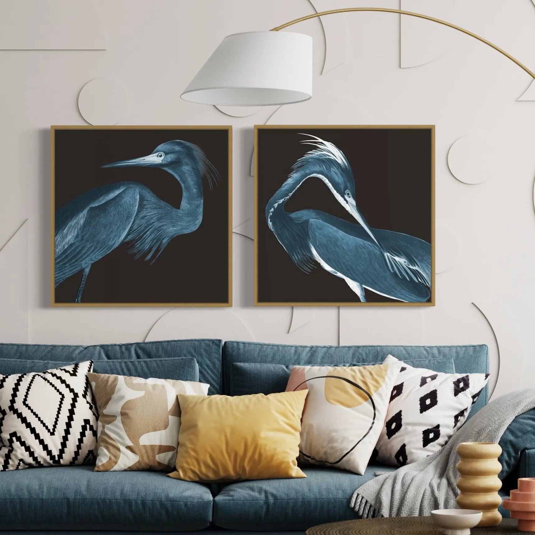 Louisiana Heron (Black Background) by Alejandro Franseschini showcased in a designer room setting
