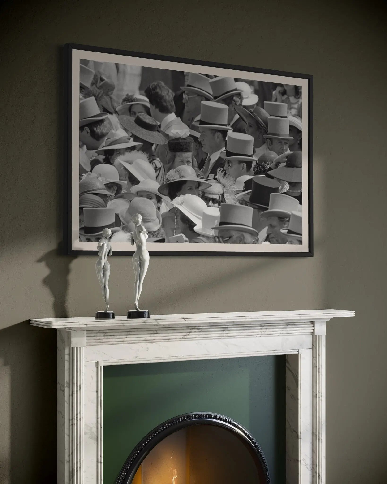 Crowd Spectators at Ascot 1976 by Evening Standard displayed in a modern living room interior