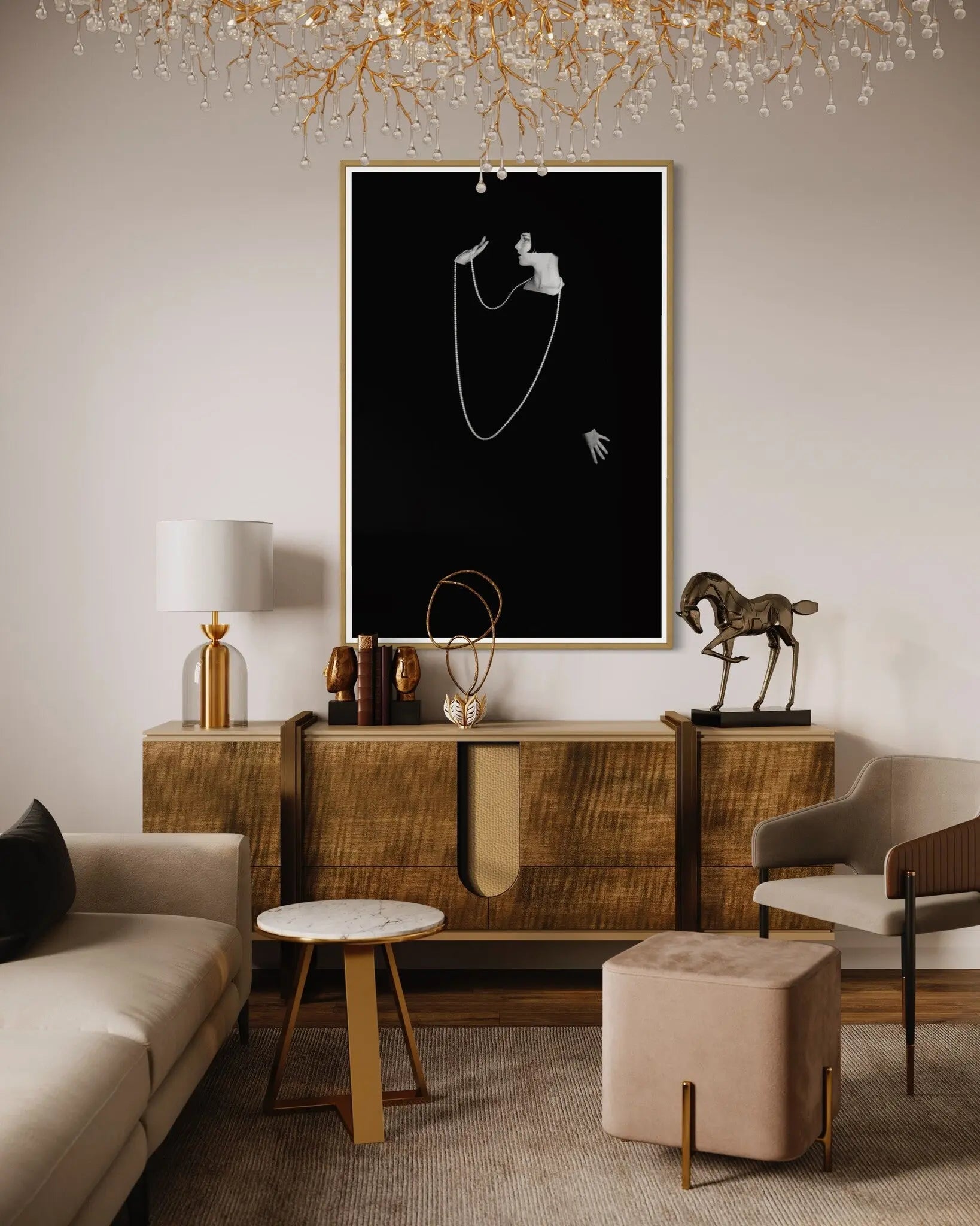Louise Brooks Portrait by Eugene Robert Richee displayed in a modern living room interior