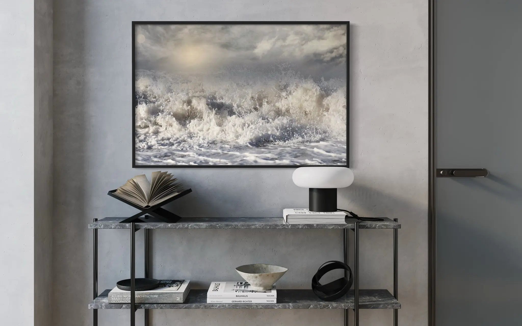 King Tide by Karen Thom displayed in a modern living room interior