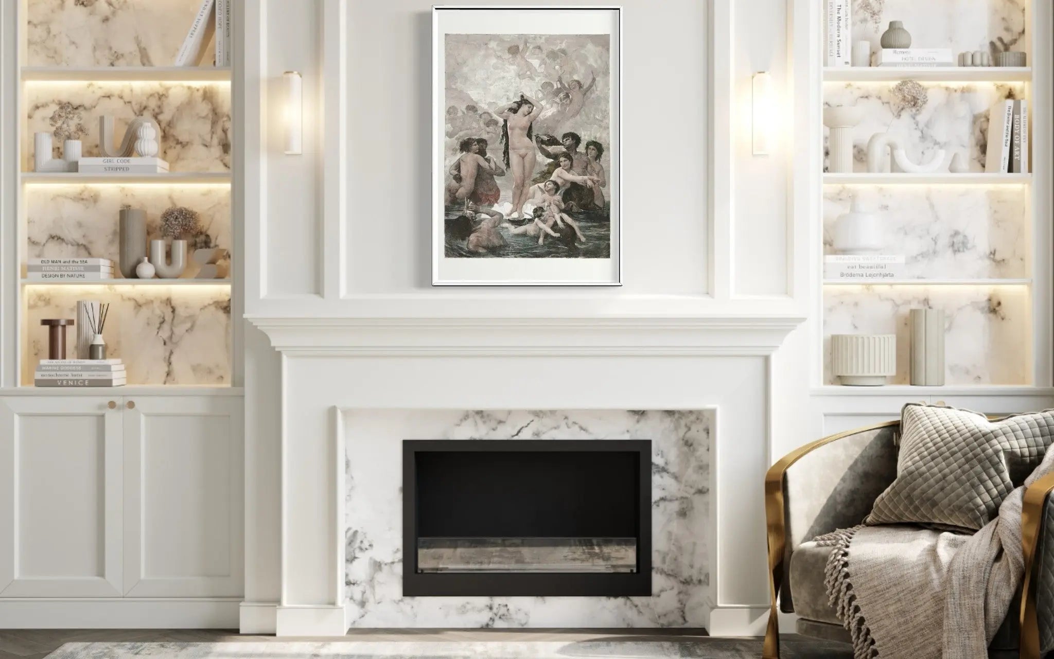 The Birth Of Venus, Xix Century Illustration featured in an elegant interior space