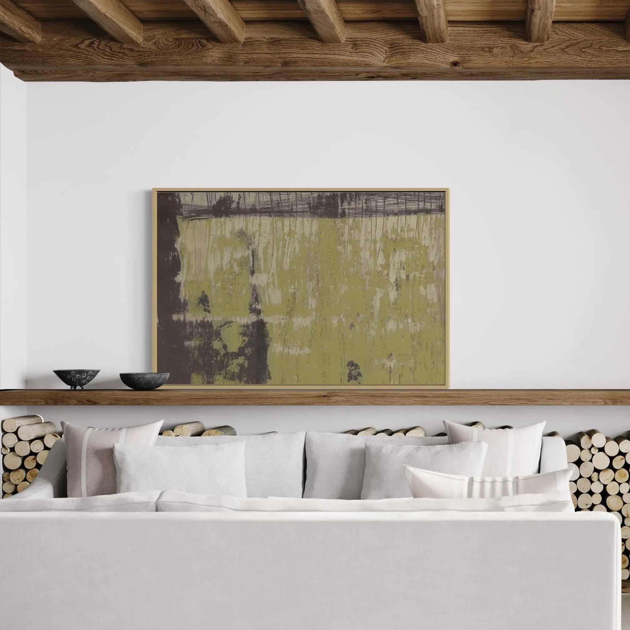 Universal Syncopations 69 by Evelyn Ogly displayed in a modern living room interior