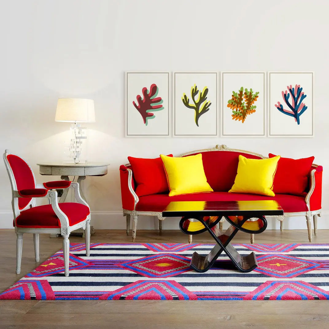 Coral in Red and Teal by Alejandro Franseschini displayed in a modern living room interior
