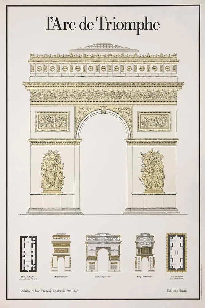 L' Arc De Triomphe Architectural Drawings, fine art paper print, The Picturalist