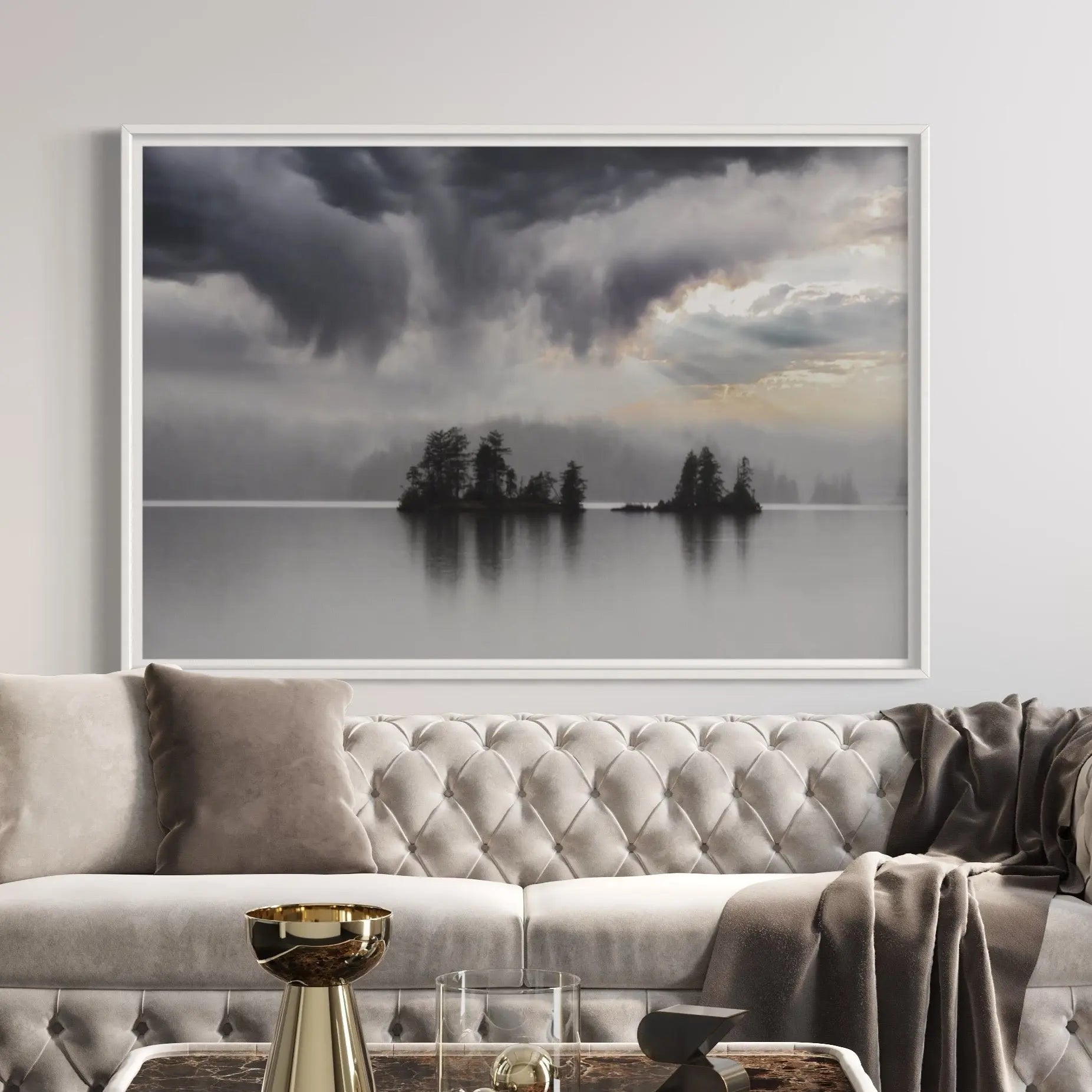 Silver Lining by Karen Thom displayed in a modern living room interior