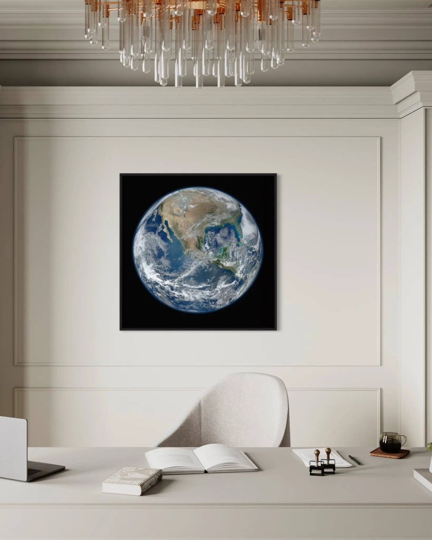 Earth View Through the Suomi Telescope styled in a contemporary interior setting