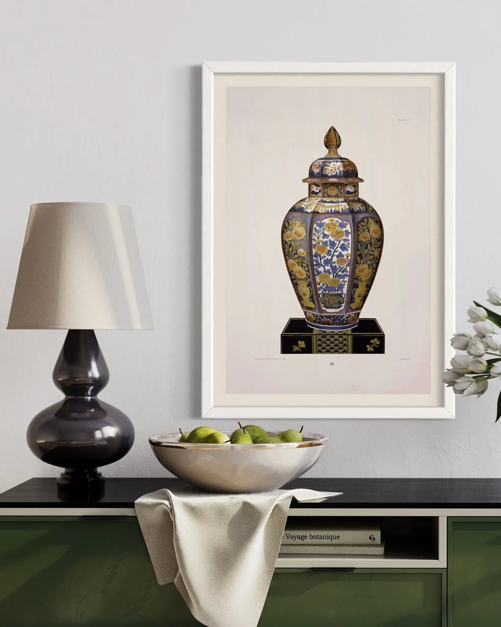 Chinese Vase In Blue And Yellow installed in a luxury residential interior