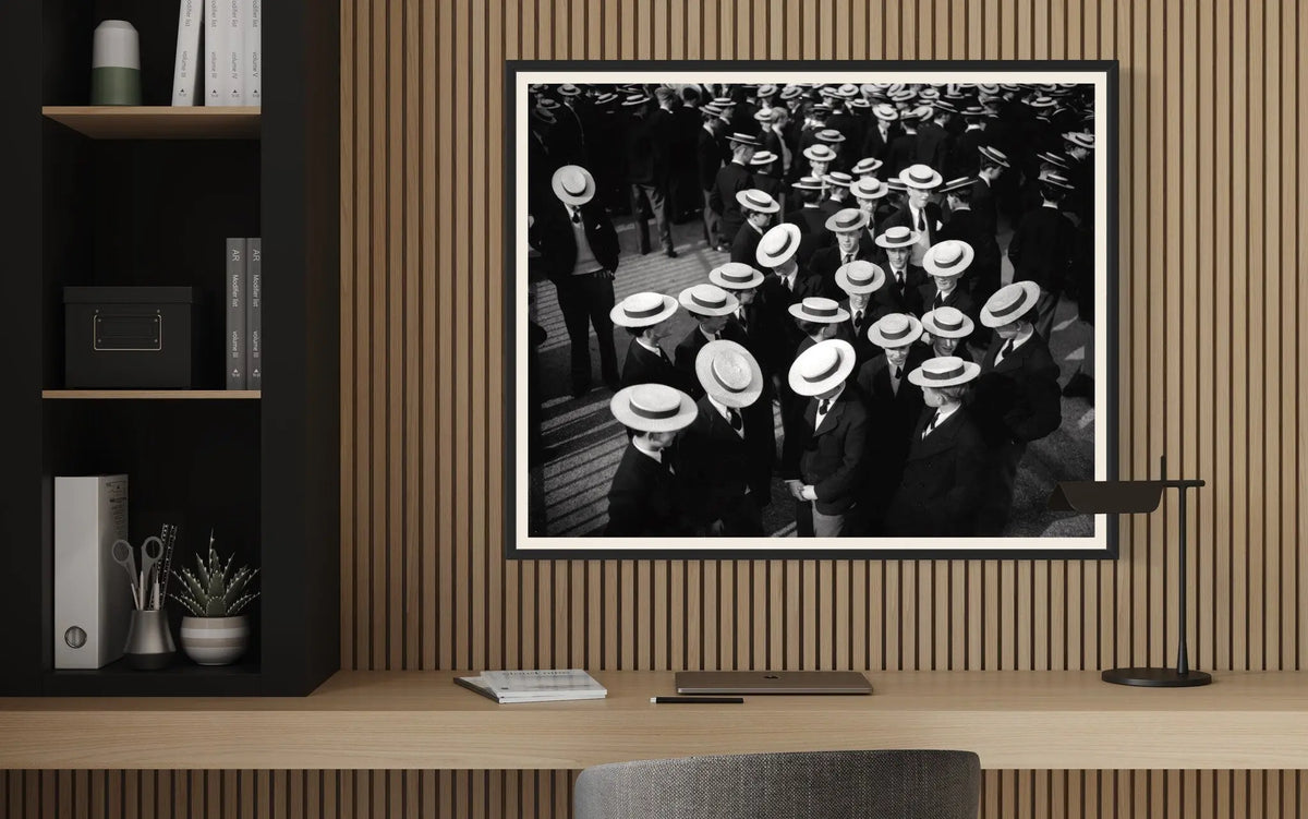 Harrow Schoolboys in Boaters 1956 presented in a curated interior design