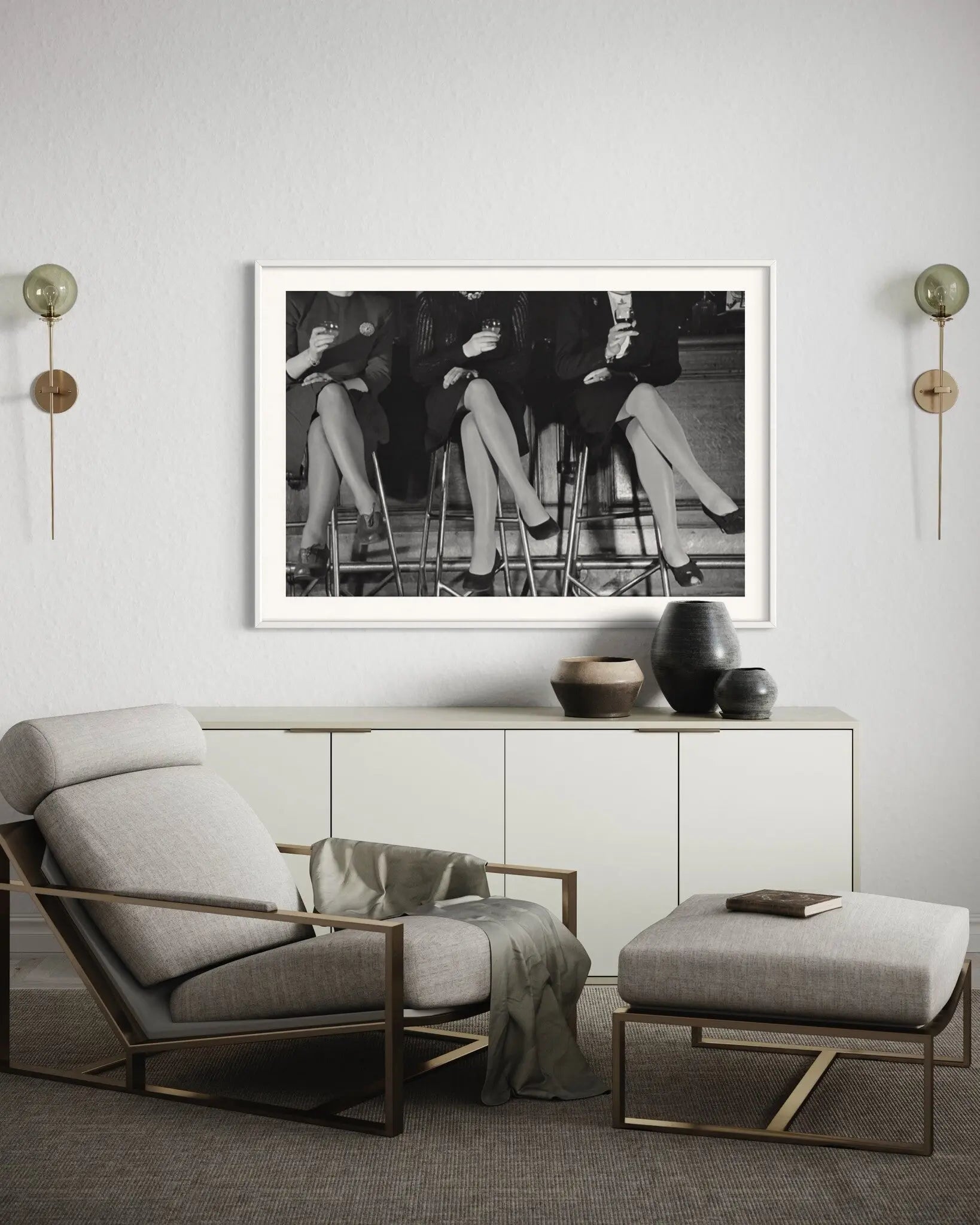 Three Pairs of Stockinged Legs 1946 by Kurt Hutton showcased in a designer room setting