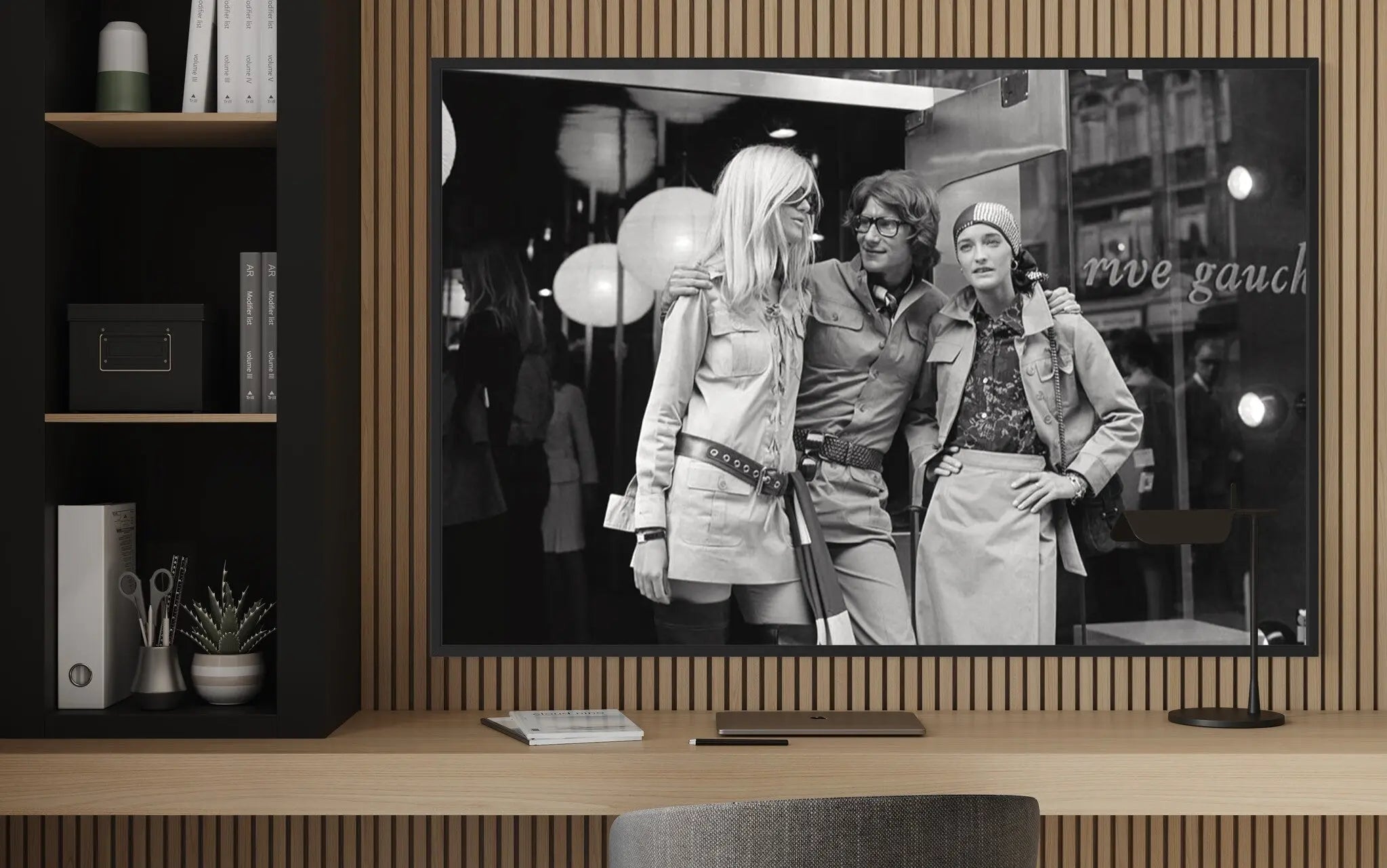 Yves Saint Laurent in Paris by John Minihan displayed in a modern living room interior