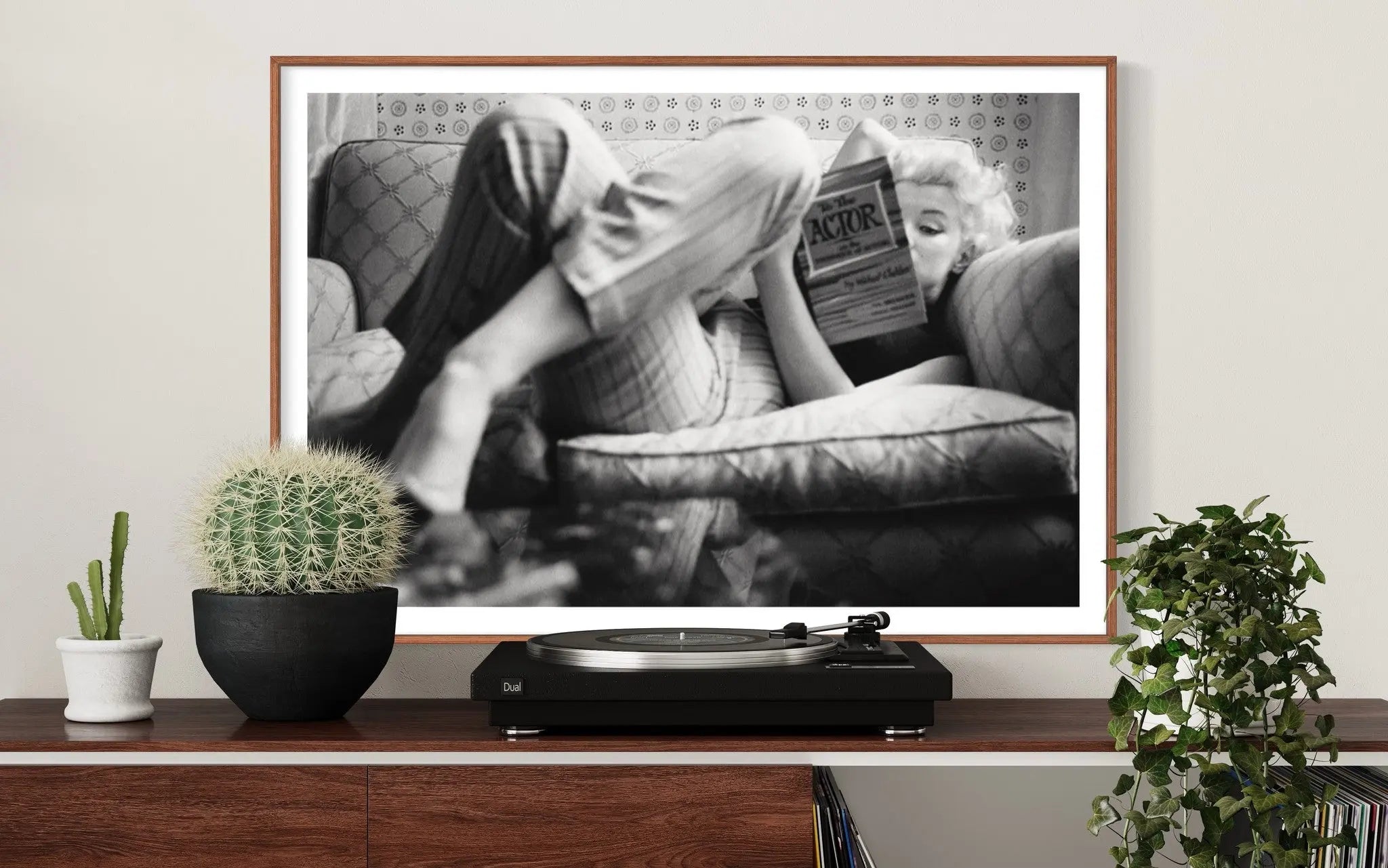 Marilyn Monroe Candid Moment by Ed Feingersh displayed in a modern living room interior