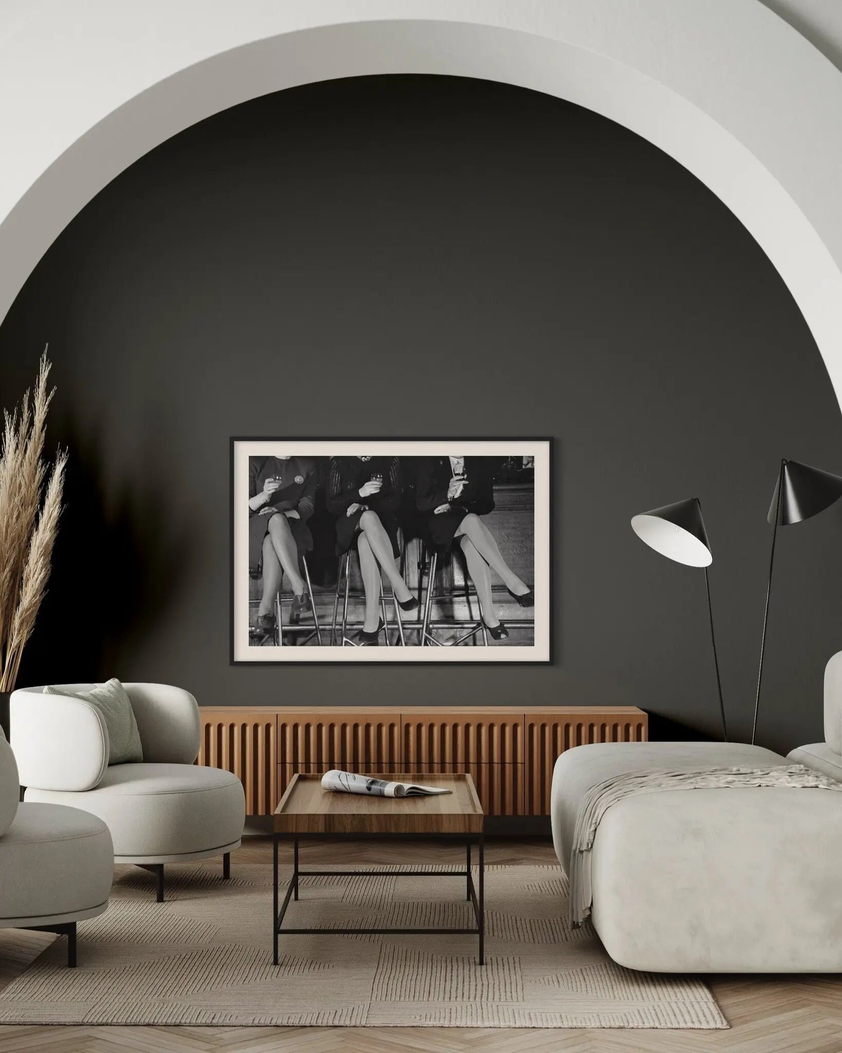 Three Pairs of Stockinged Legs 1946 by Kurt Hutton styled in a contemporary interior setting