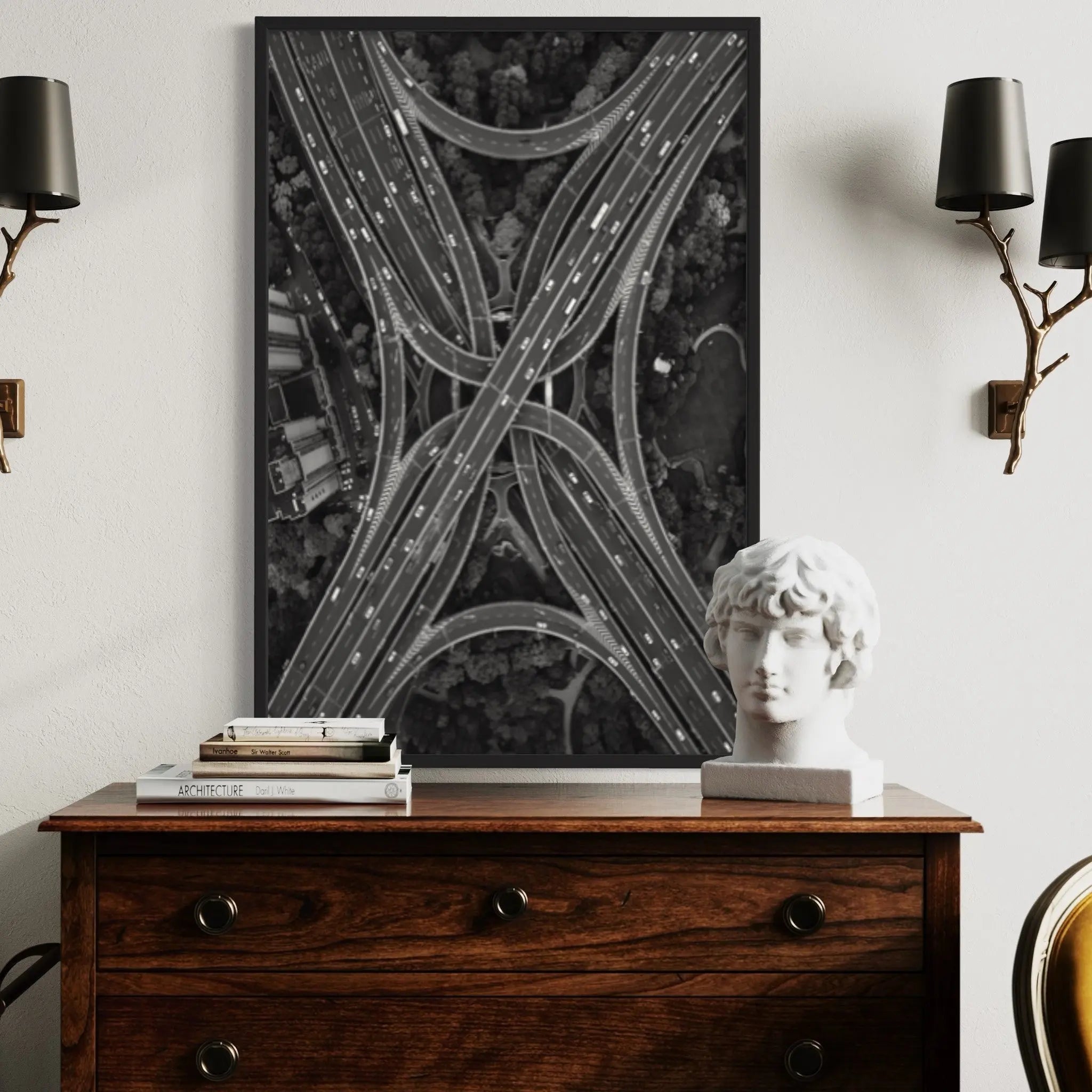 On The Road Again by Y. Ding displayed in a modern living room interior