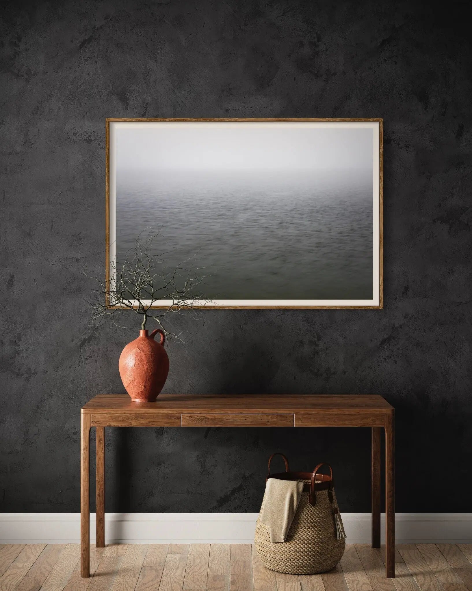 A Serene Seascape by David Hoefler displayed in a modern living room interior
