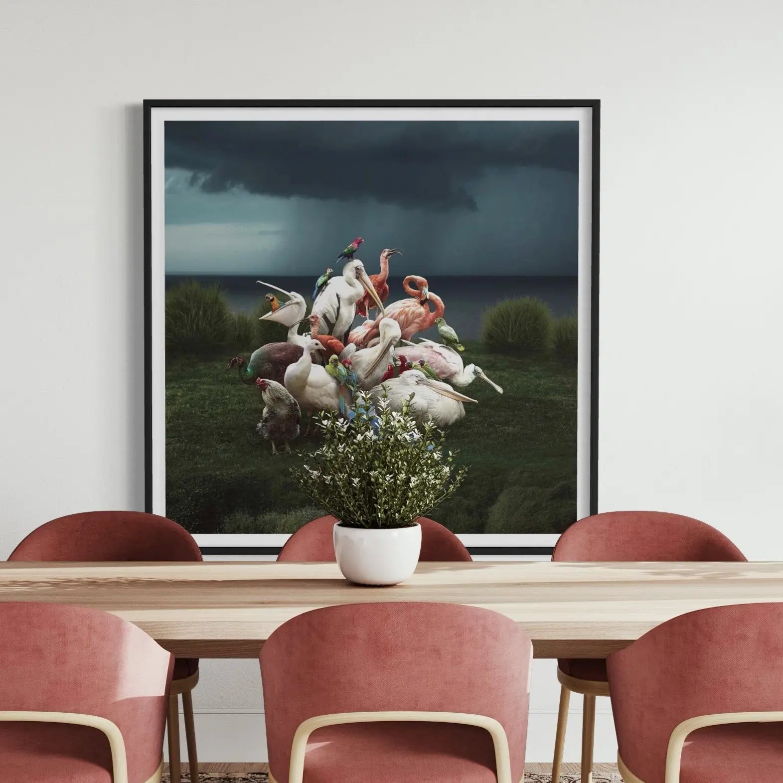 Portrait of Tropical Birds by Vizerskaya showcased in a designer room setting