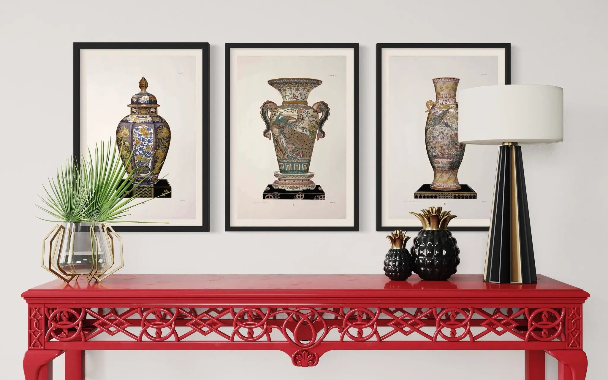 Chinese Vase in Gold and Pink styled in a contemporary interior setting