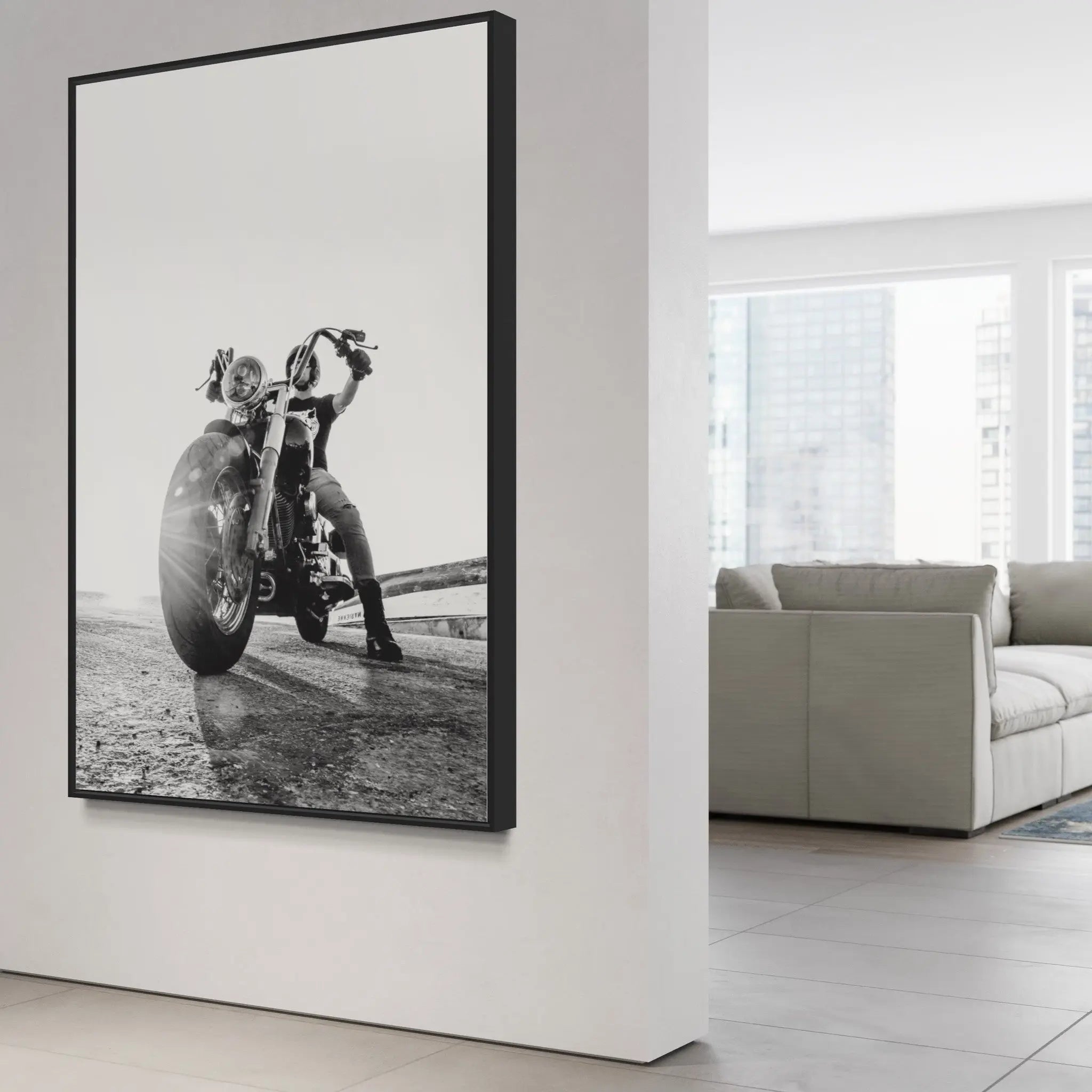 Morning Ride by Alejandro Franseschini displayed in a modern living room interior