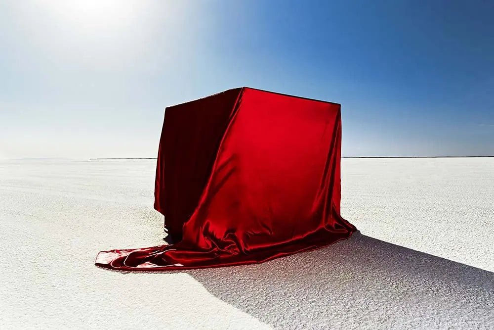 Red Fabric Box on Salt Flats by Andy Ryan, fine art print, The Picturalist