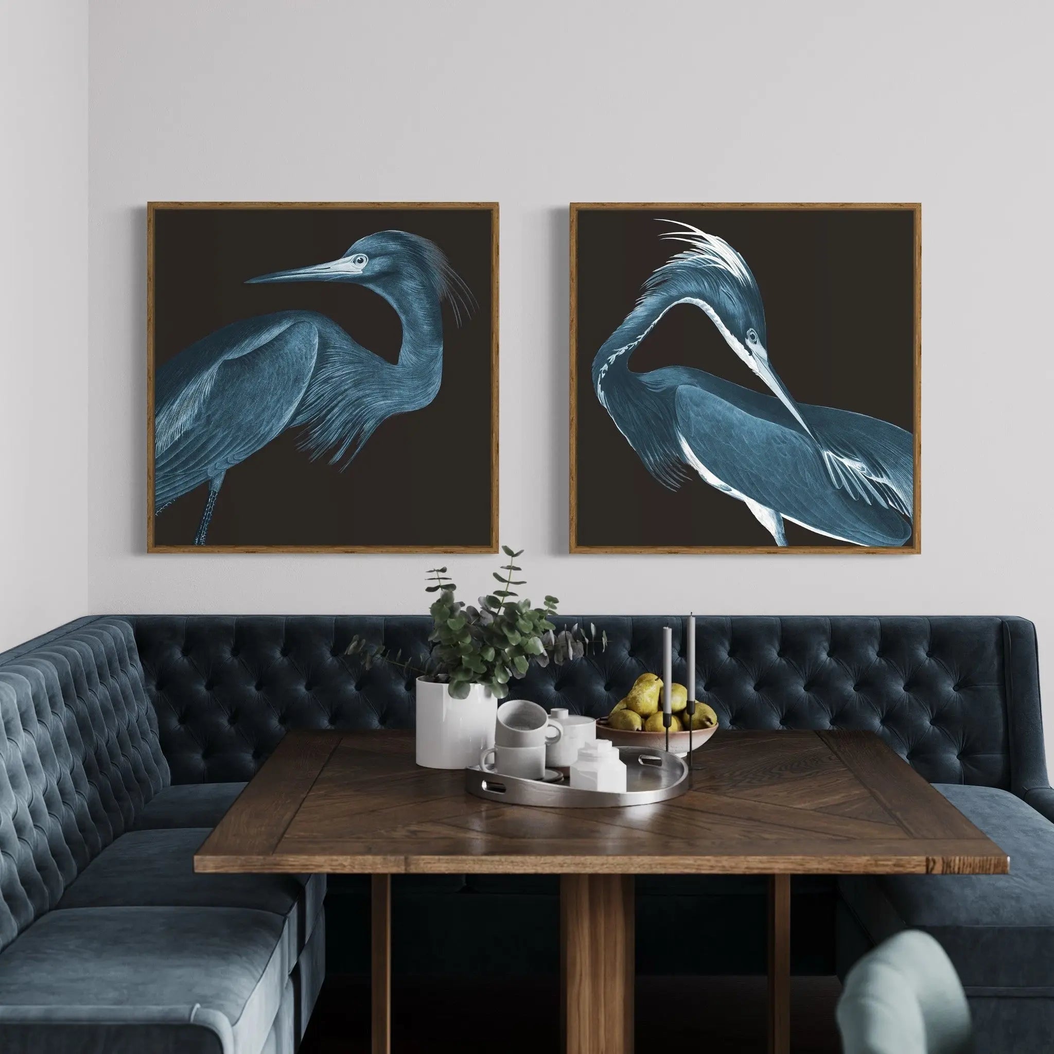 Louisiana Heron (Black Background) by Alejandro Franseschini displayed in a modern living room interior