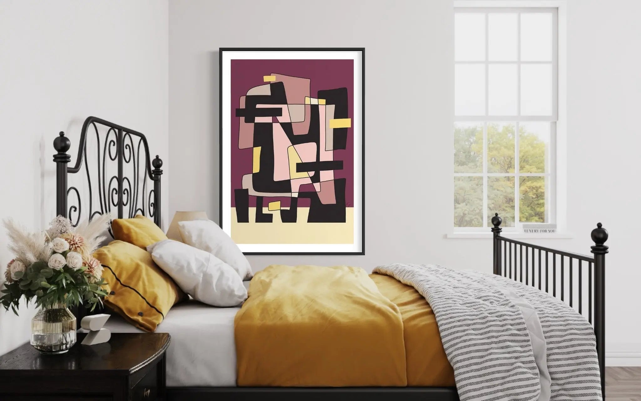 Abstract Geometric 5 by Yolanda Carbayo showcased in a designer room setting