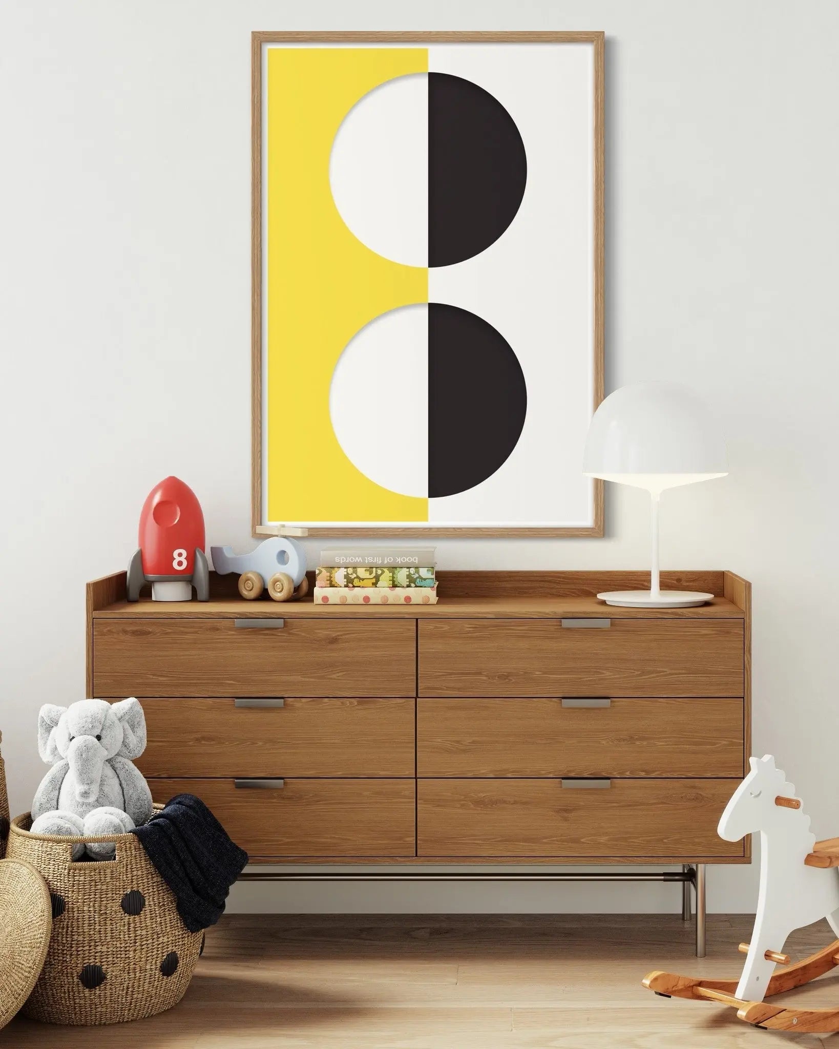 Series With Yellow by Francesco Alessandrini displayed in a modern living room interior